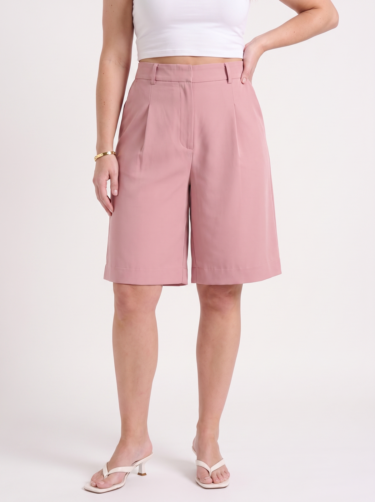 Anais Pleated Belted Bermuda Shorts