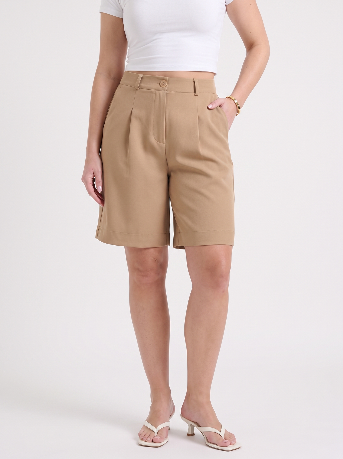 Anais Pleated Belted Bermuda Shorts