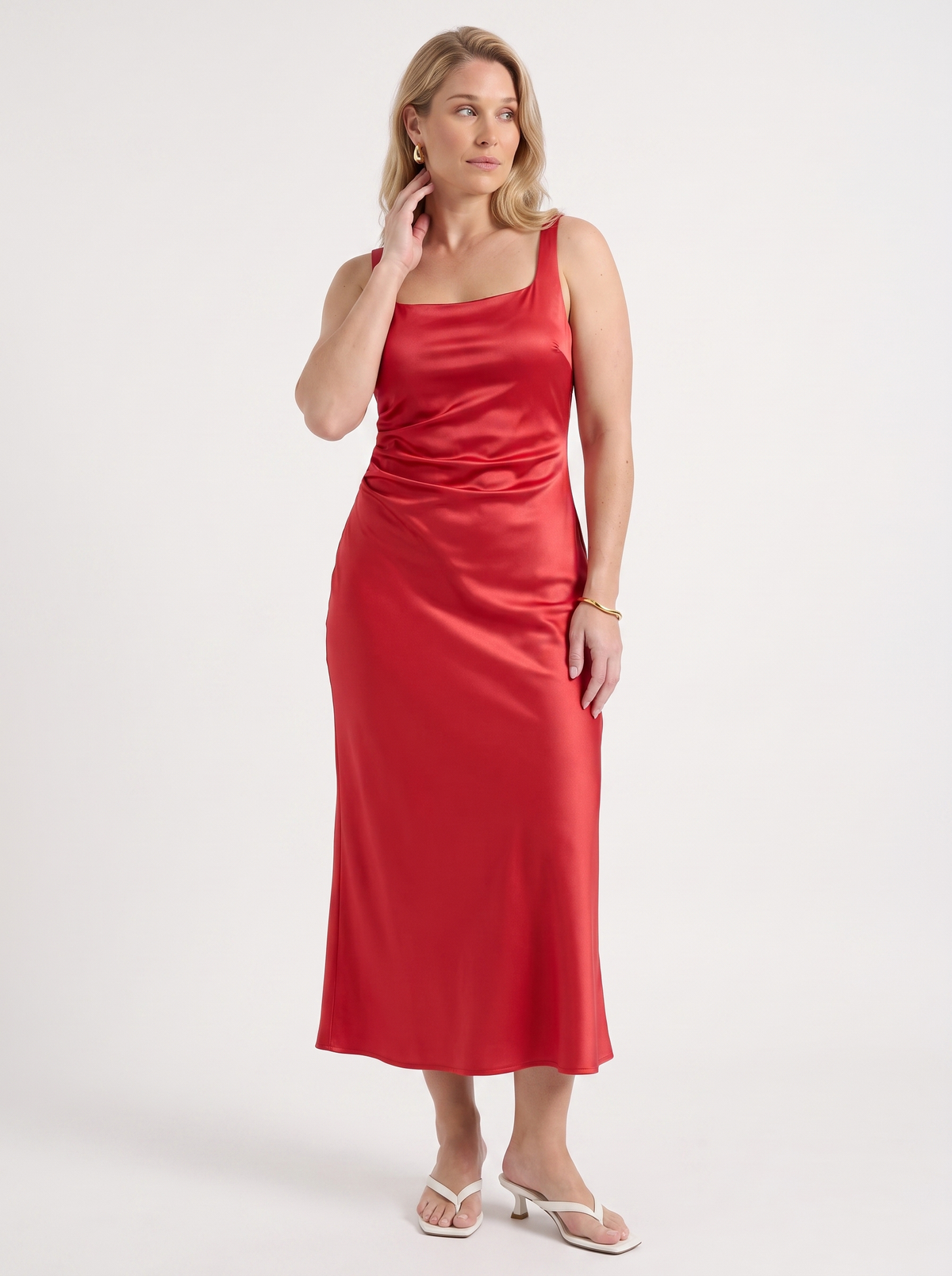 Lucia Satin Ruched Cocktail Midi Dress