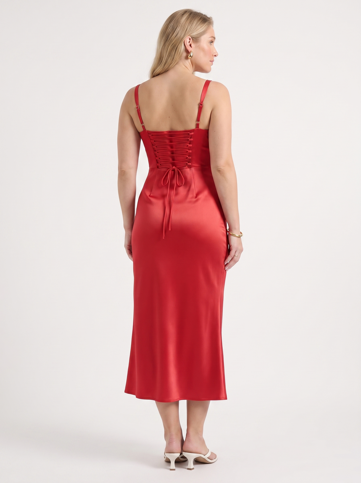 Lucia Satin Ruched Cocktail Midi Dress
