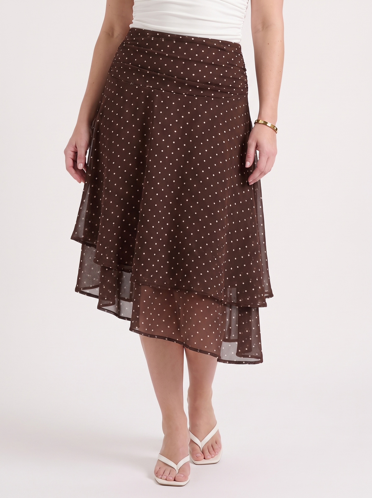 April Polka Dot Layered Hem Midi Skirt
