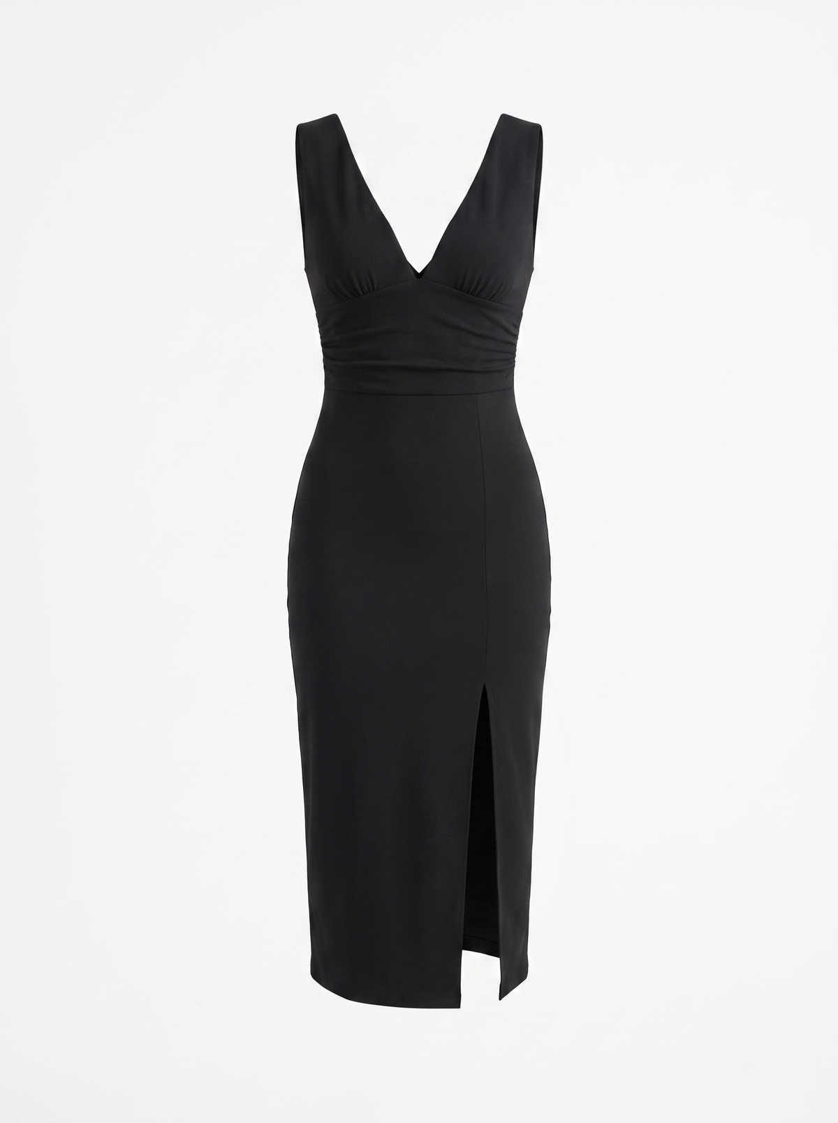 Leonora V Neck Ruched Midi Dress with Slit