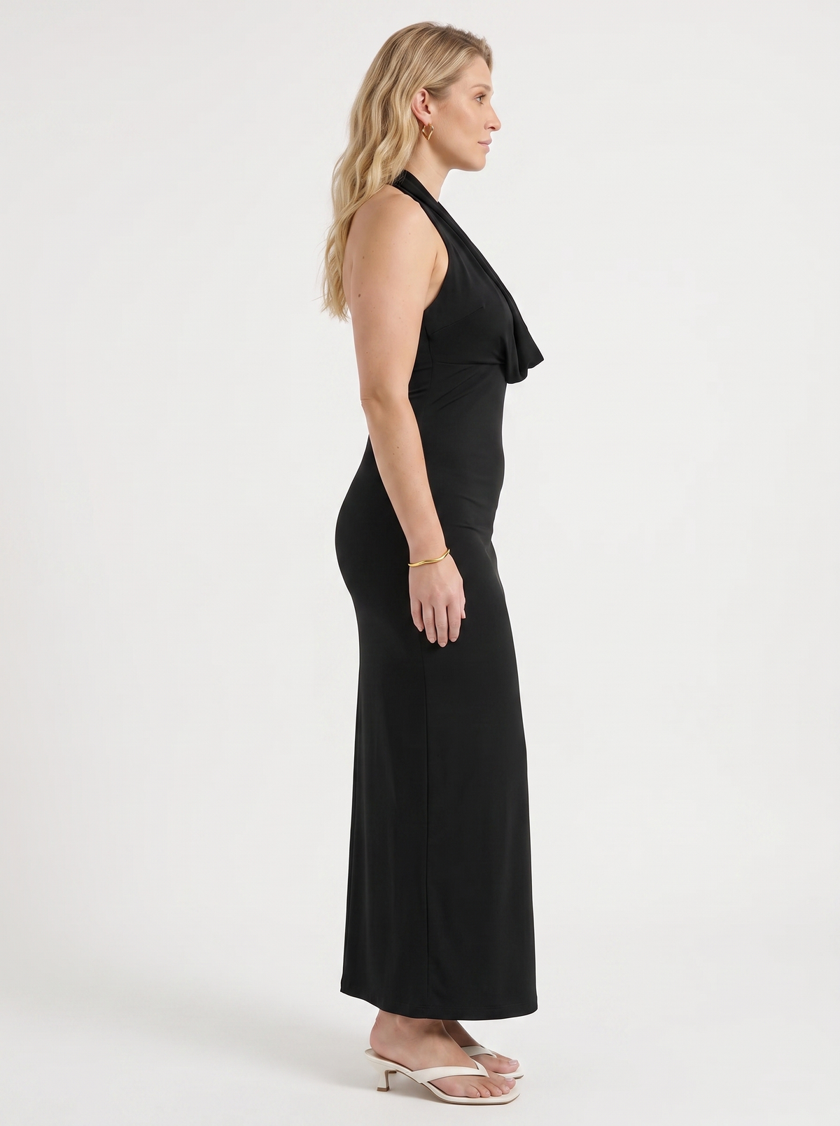 Lorena Cowl Halter Neck Ruched Maxi Dress