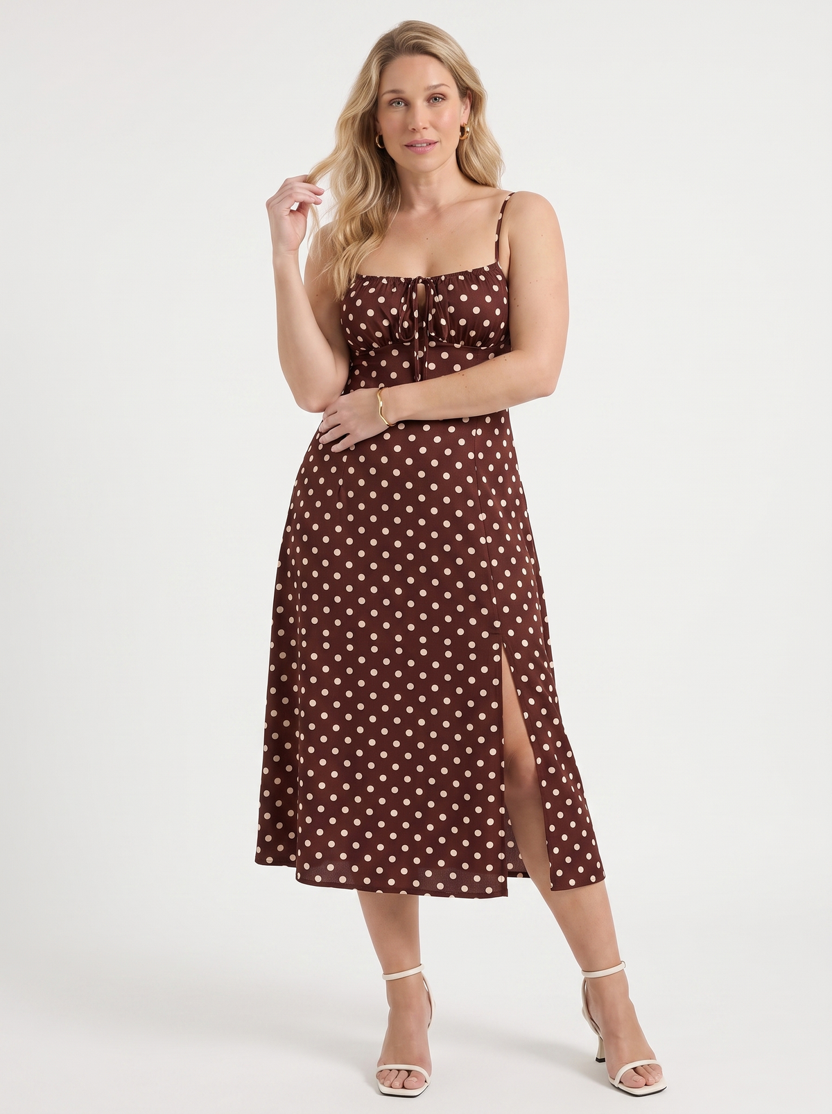 Issa Polka Dot Midi Dress with Slit