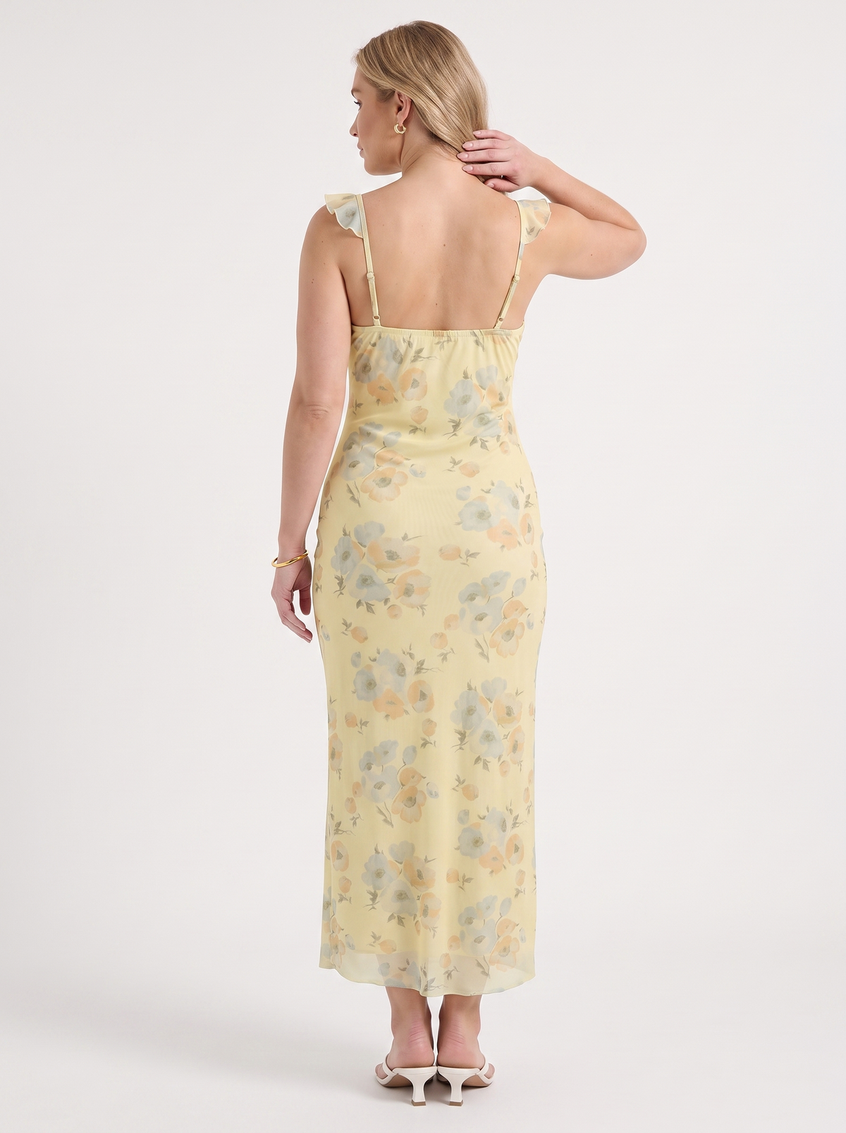 Elly Floral Lace Up Ruffle Strap Midi Dress