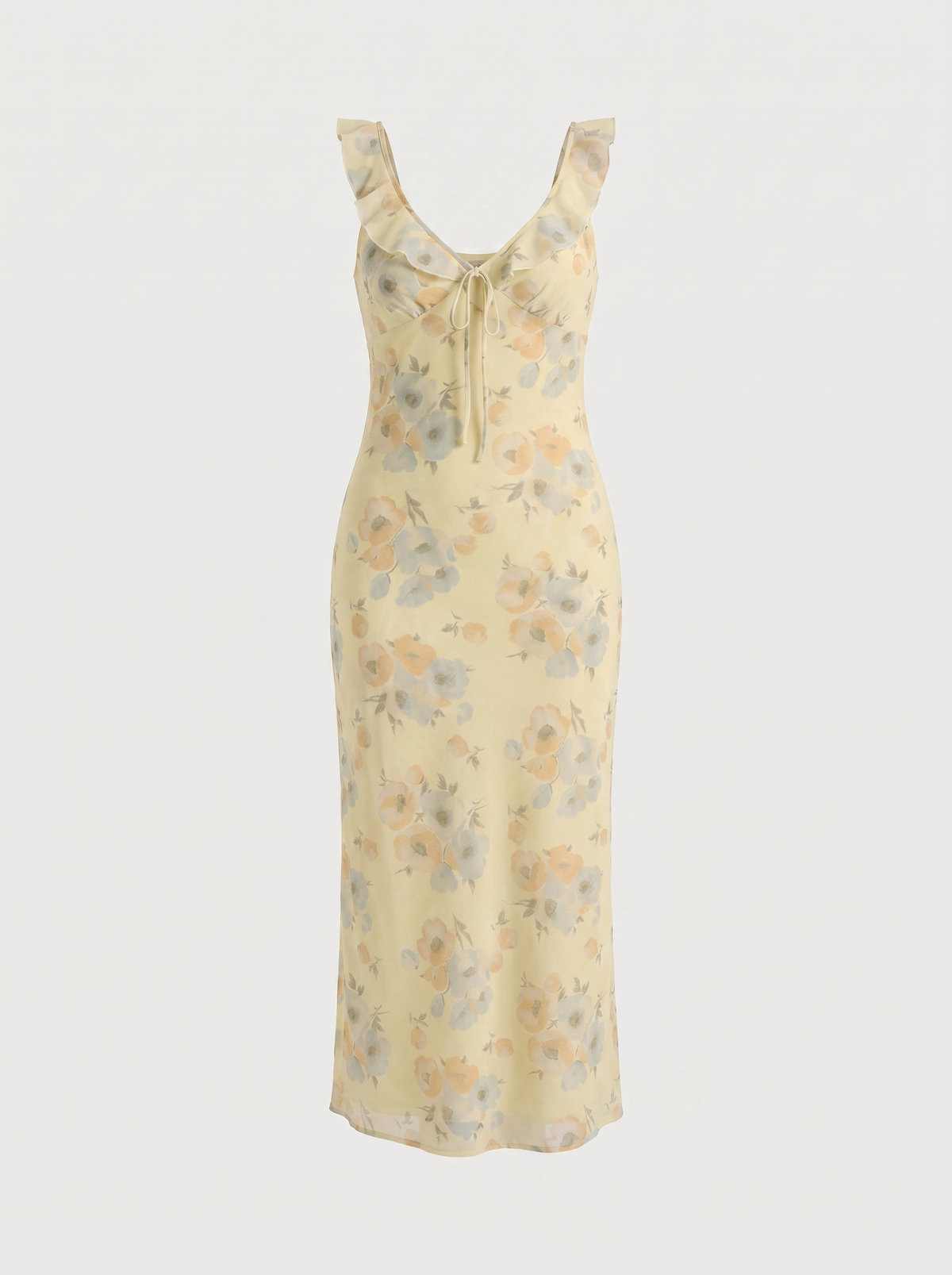 Elly Floral Lace Up Ruffle Strap Midi Dress