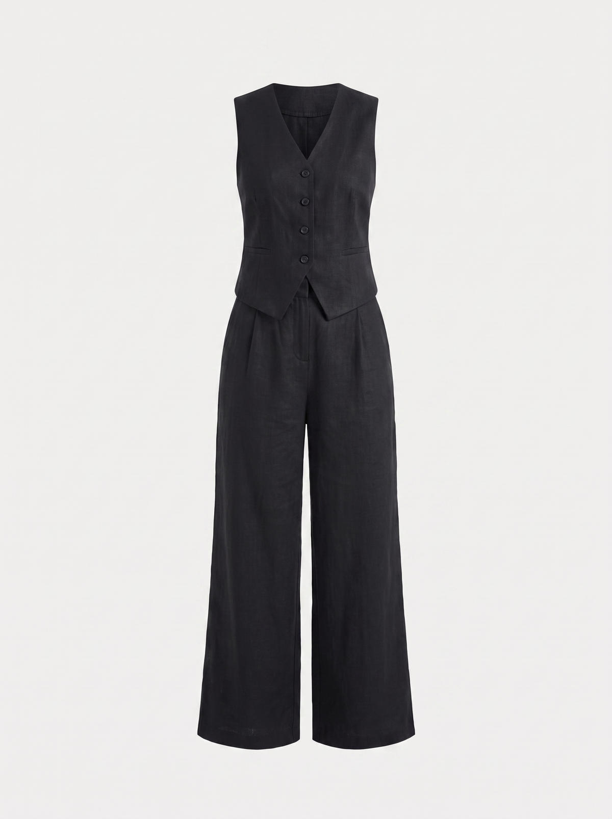 Cherish Button Vest and Pleated Wide Leg Pants Set