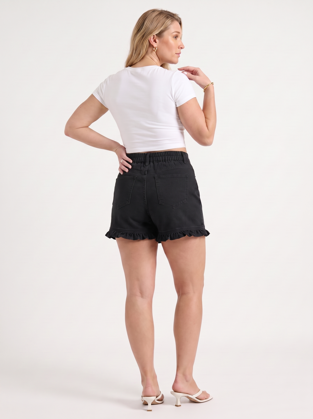 Kaia Ruffle Hem Denim Shorts