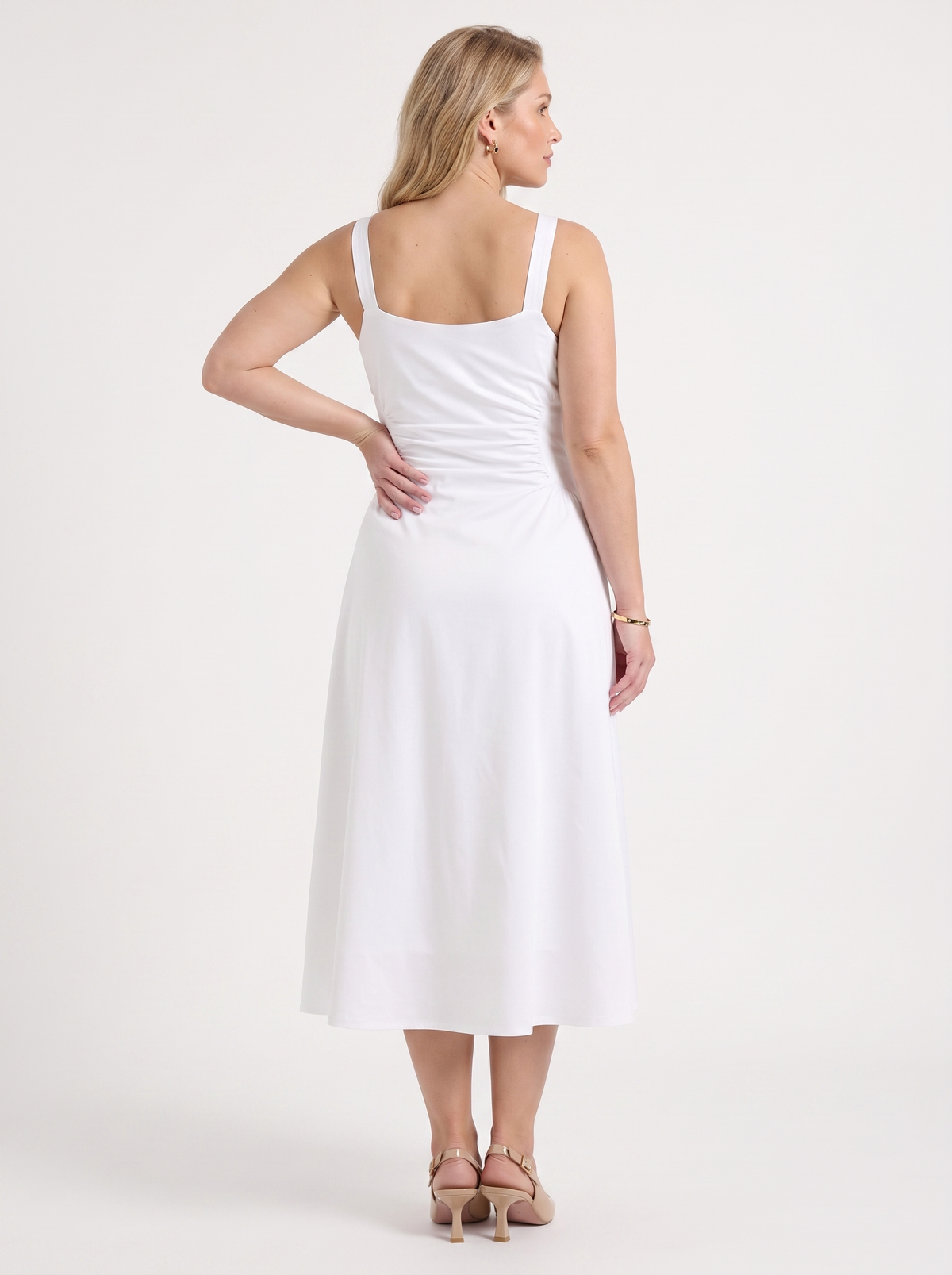 Calista Square Neck Ruched Waist Midi Dress