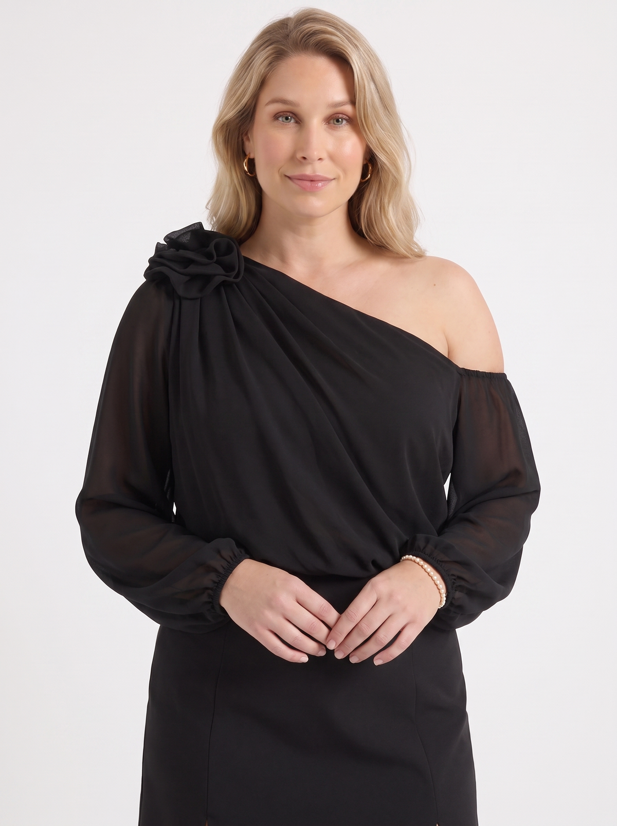 Delia Flower Detail One Shoulder Top