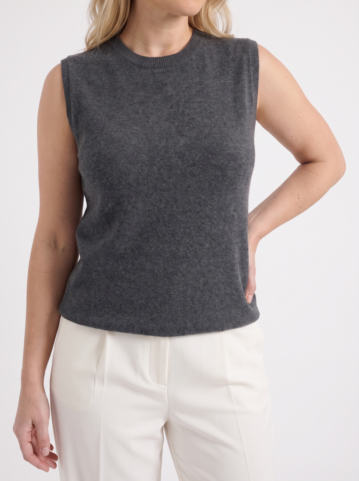 Iona Ribbed Trim Sleeveless Knit Vest