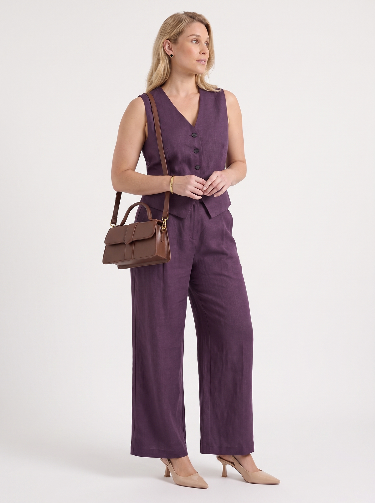 Cherish Button Vest and Pleated Wide Leg Pants Set
