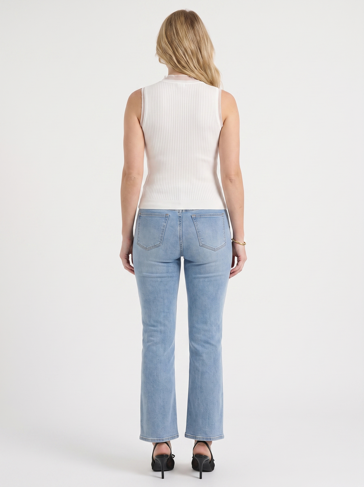 Lena Mesh Stand Collar Ribbed Top