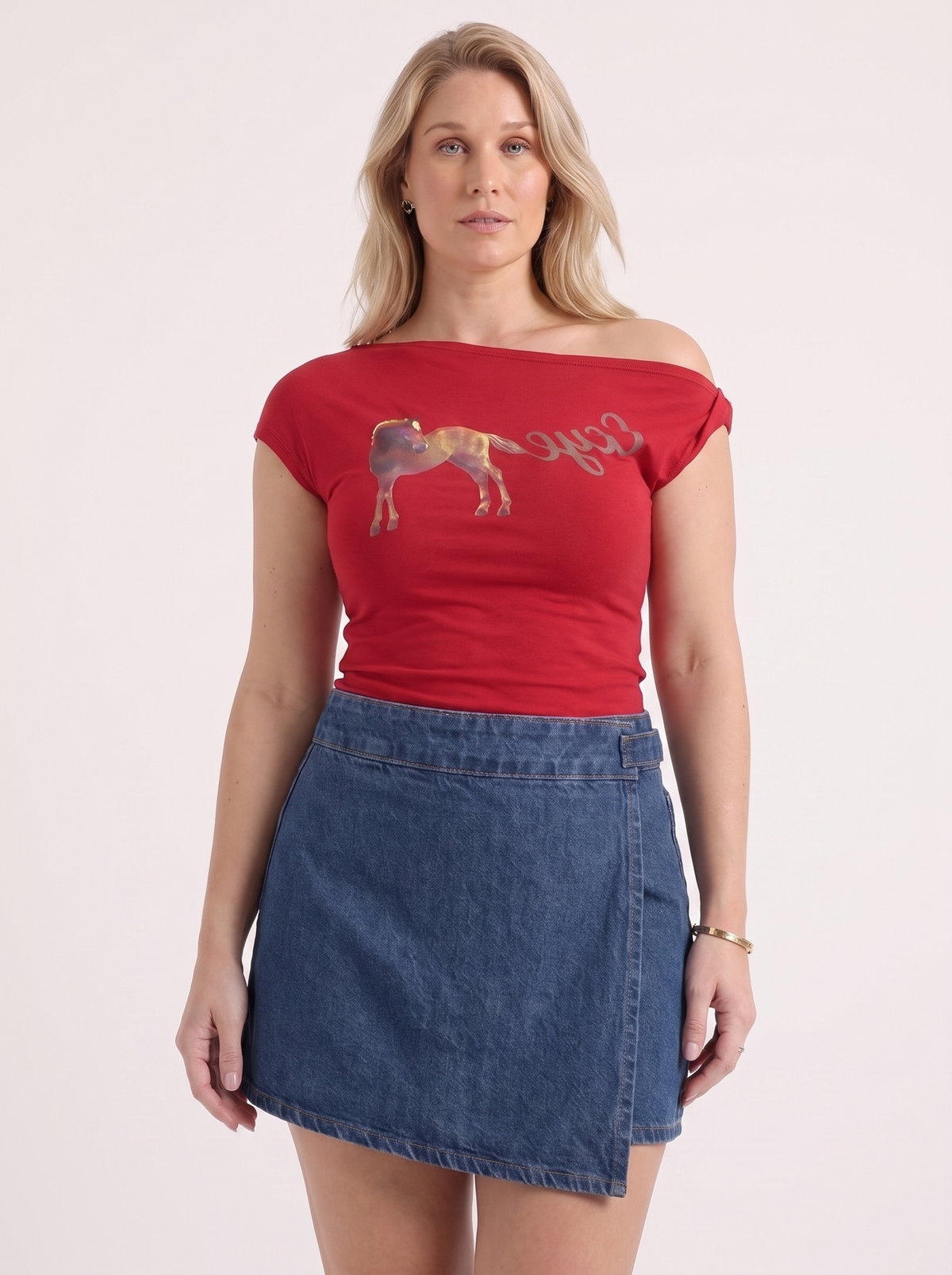 Alina Printed Off Shoulder Short Sleeve Top