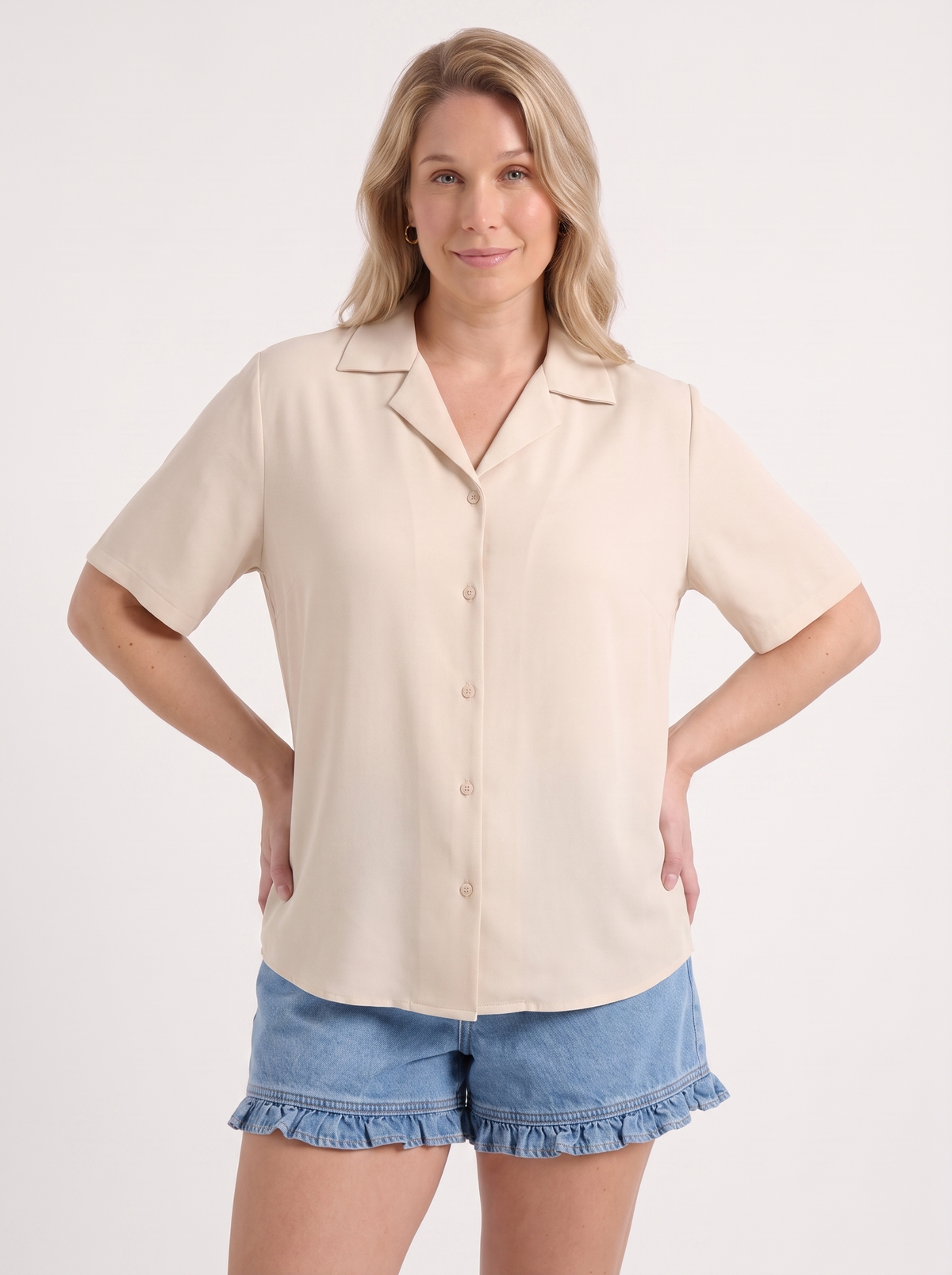 Angelie Lapel Collar Short Sleeve Blouse