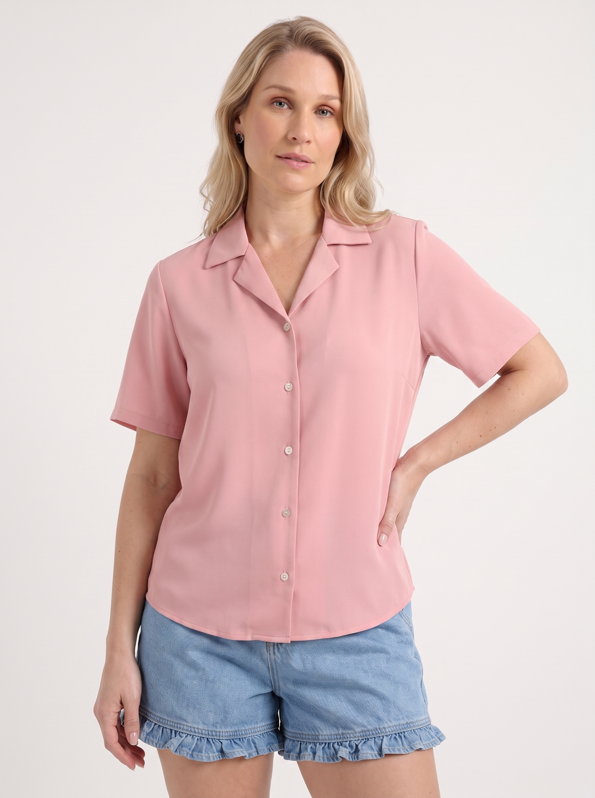 Angelie Lapel Collar Short Sleeve Blouse