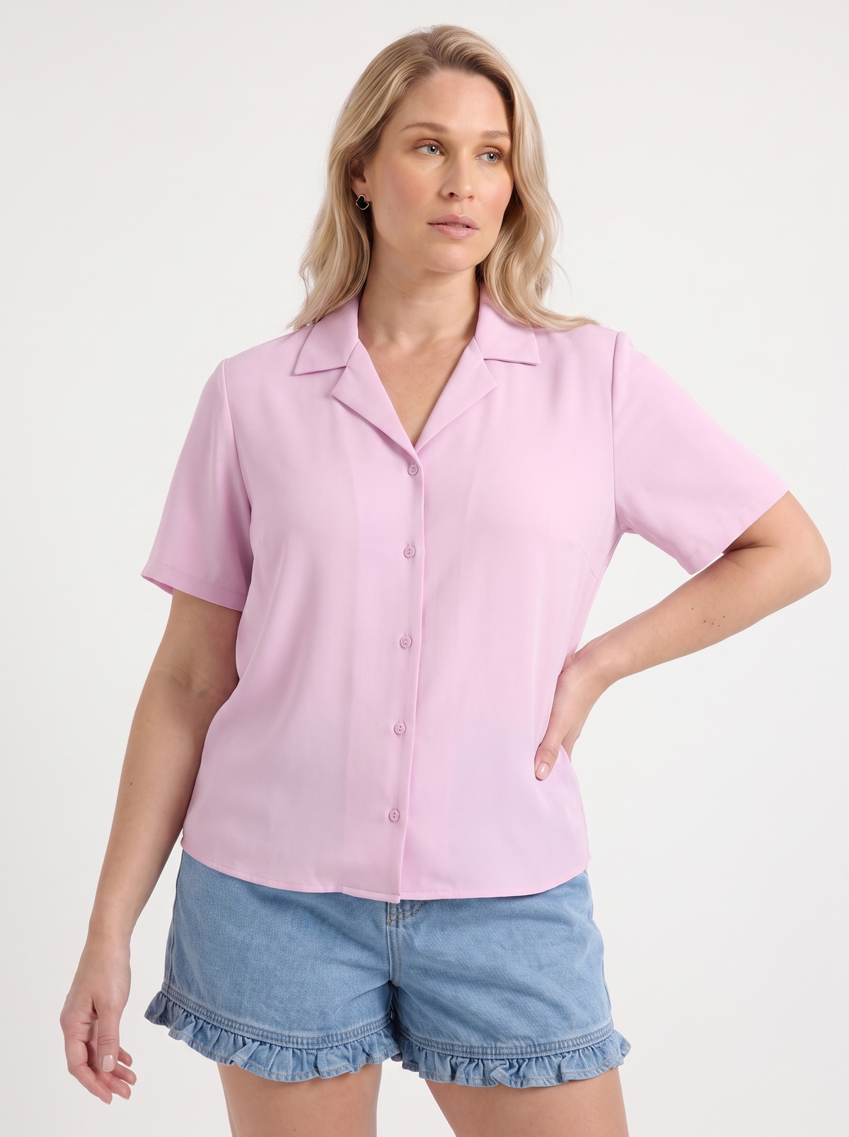 Angelie Lapel Collar Short Sleeve Blouse