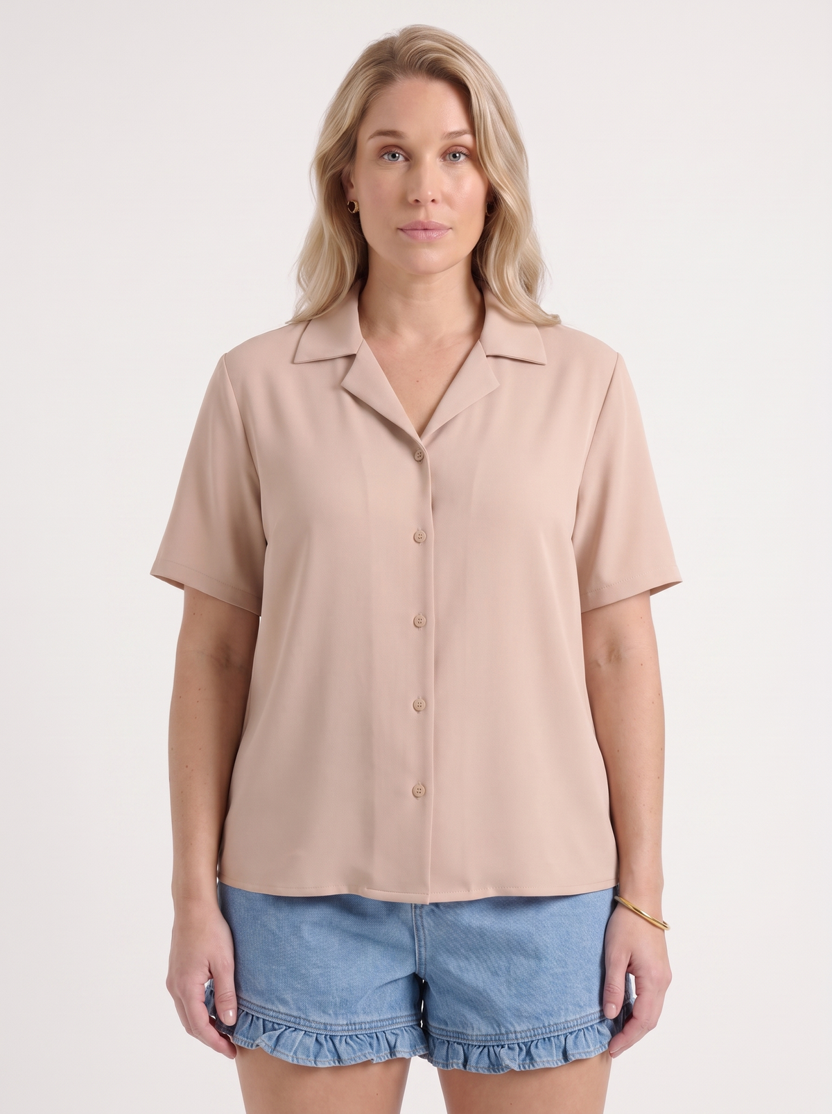 Angelie Lapel Collar Short Sleeve Blouse