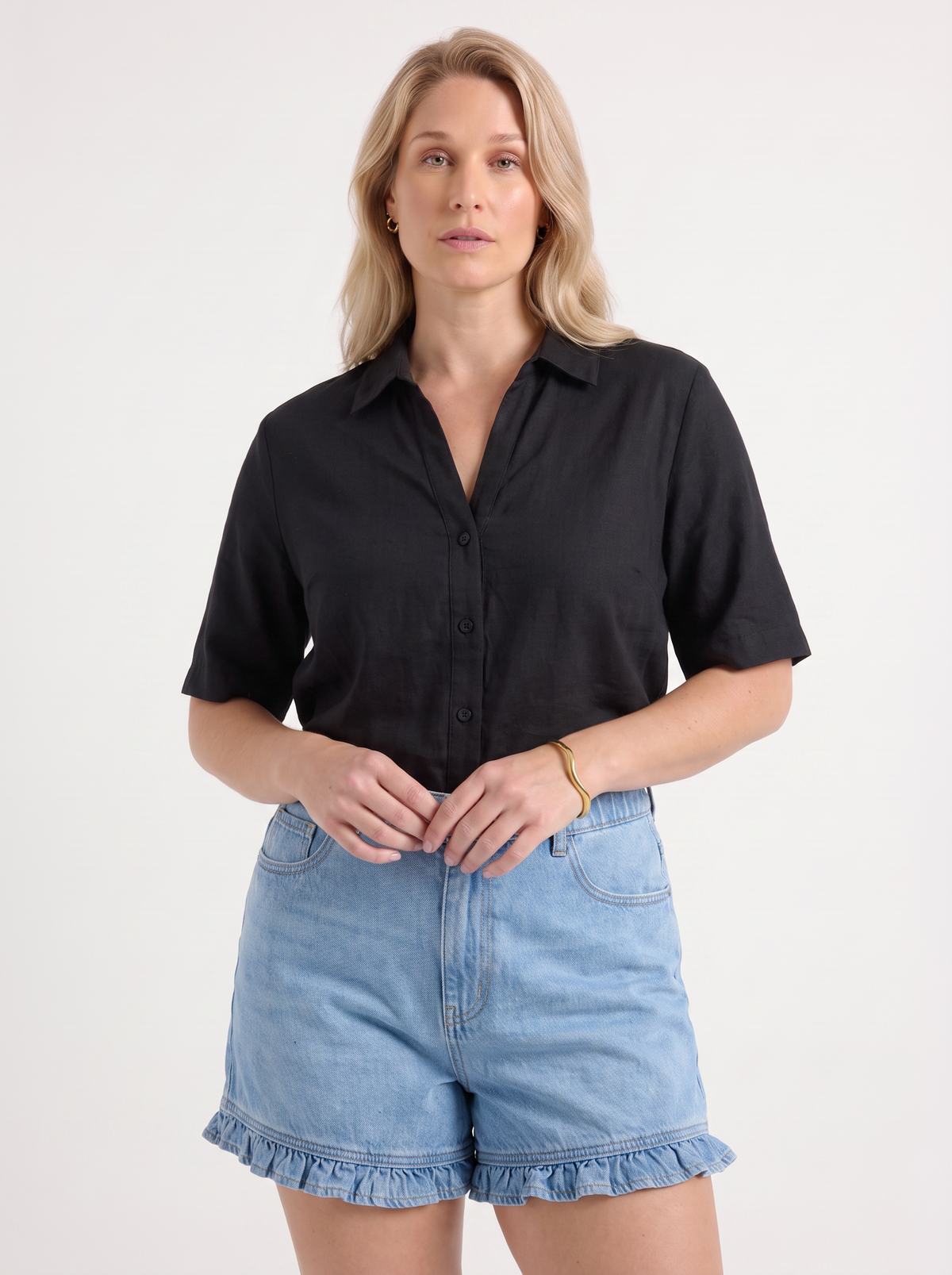 Angelie Lapel Collar Short Sleeve Blouse