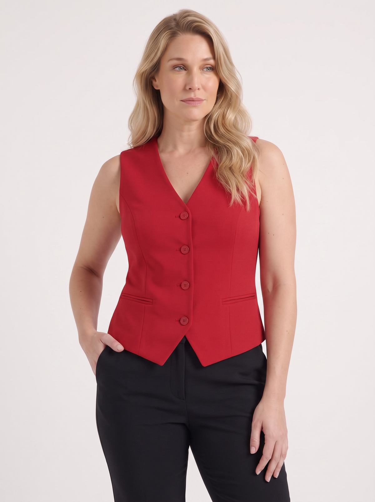 Cora V Neck Button Front Vest with Pockets
