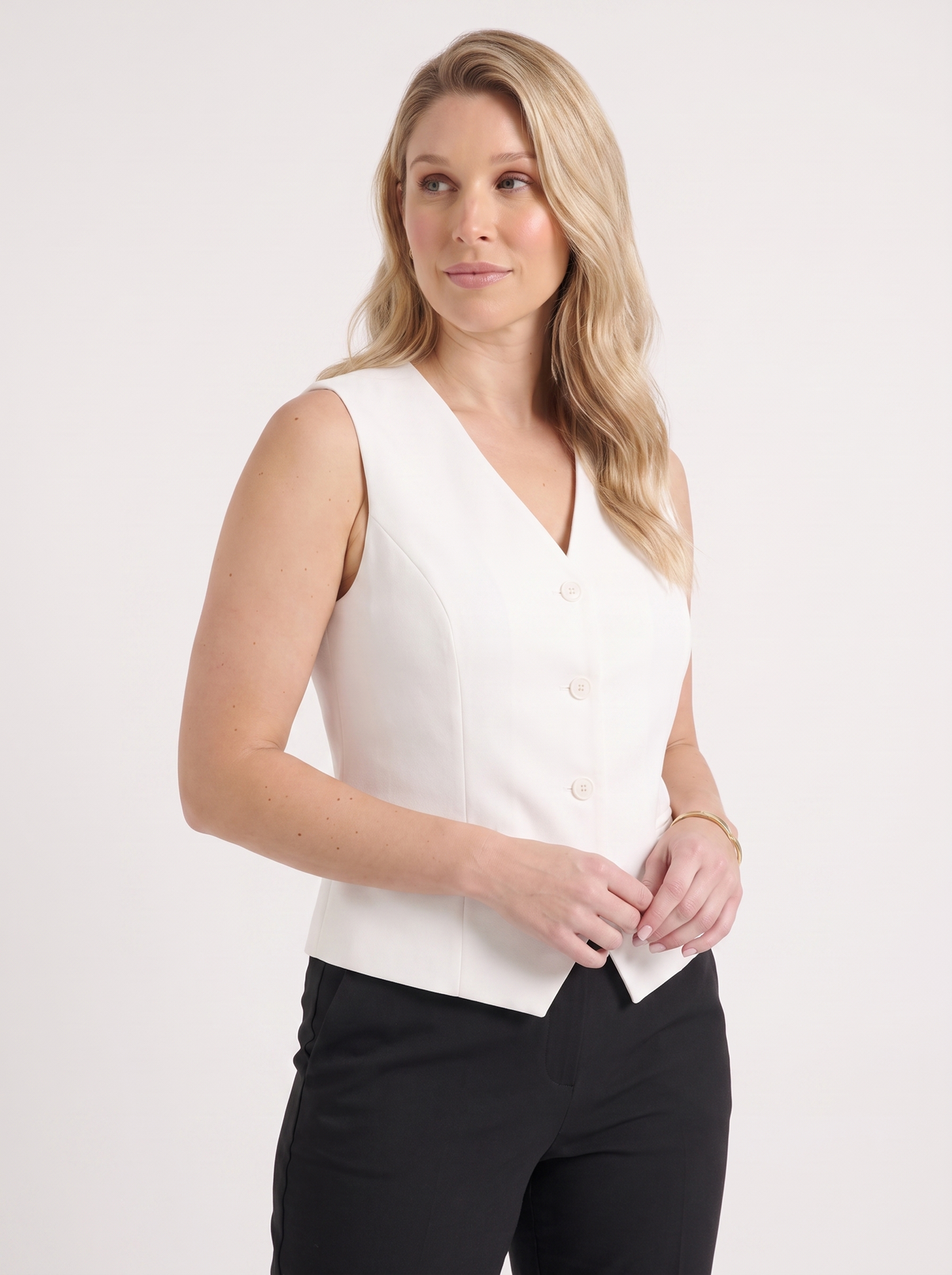 Cora V Neck Button Front Vest with Pockets