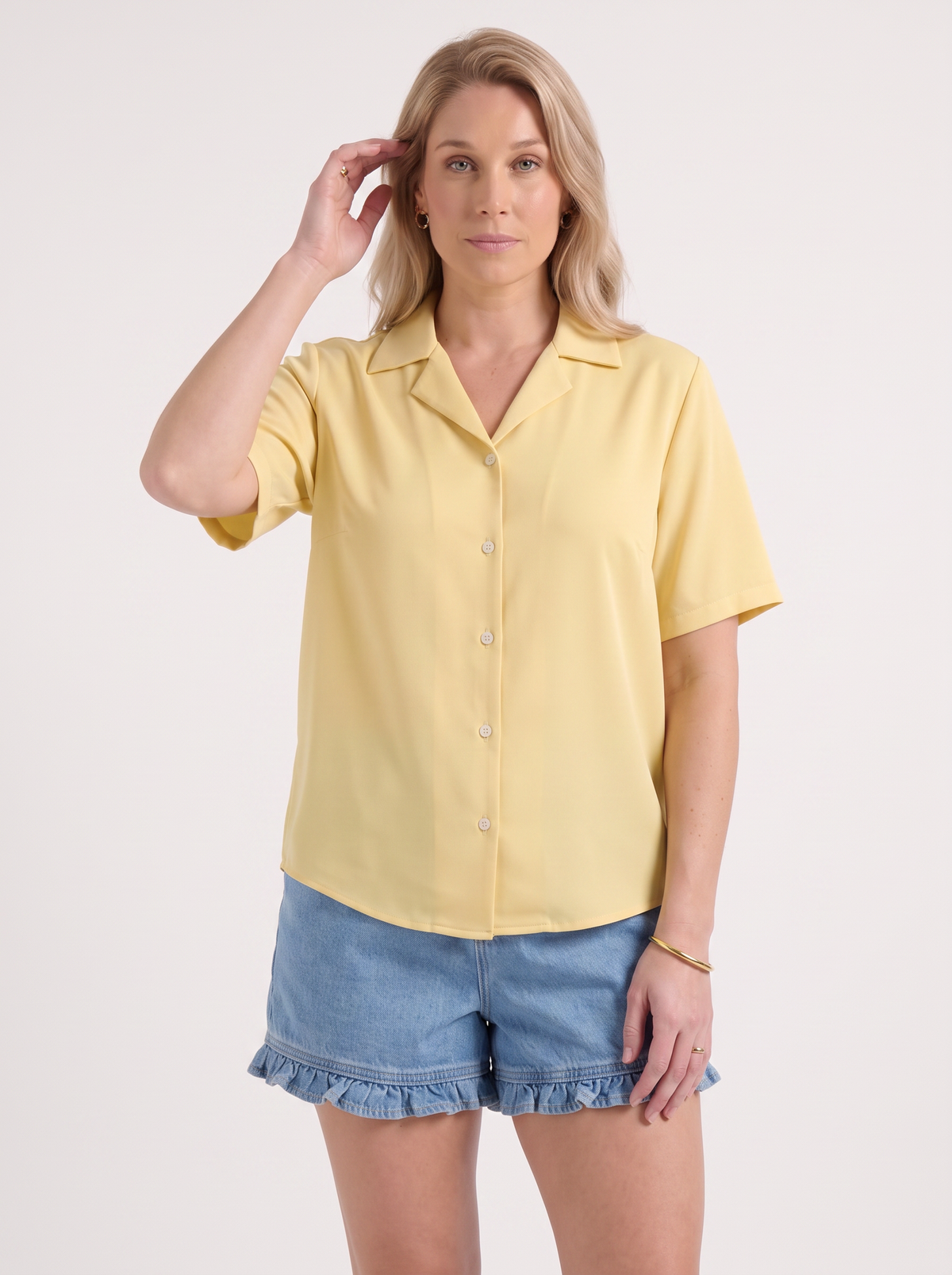 Angelie Lapel Collar Short Sleeve Blouse