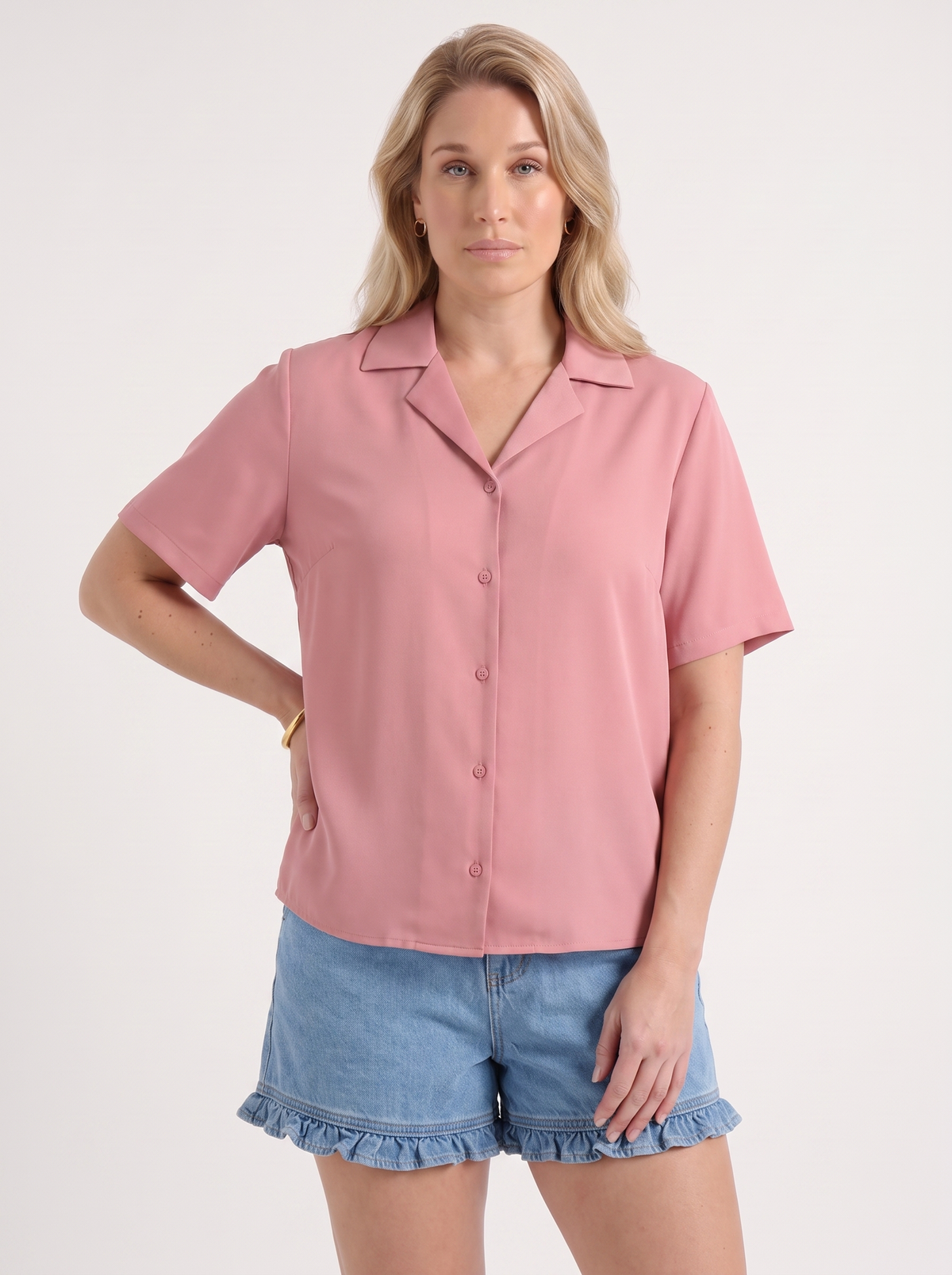 Angelie Lapel Collar Short Sleeve Blouse