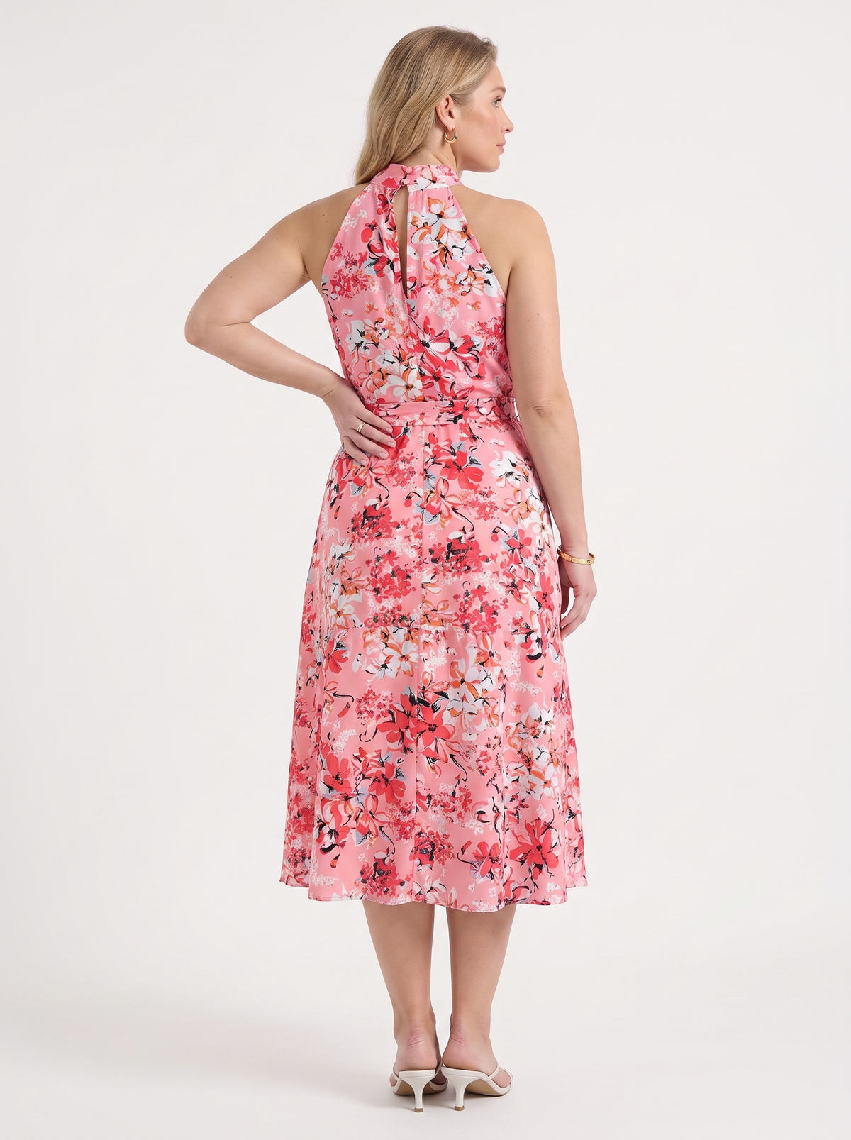 Brit Floral Stand Collar Sleeveless Midi Dress