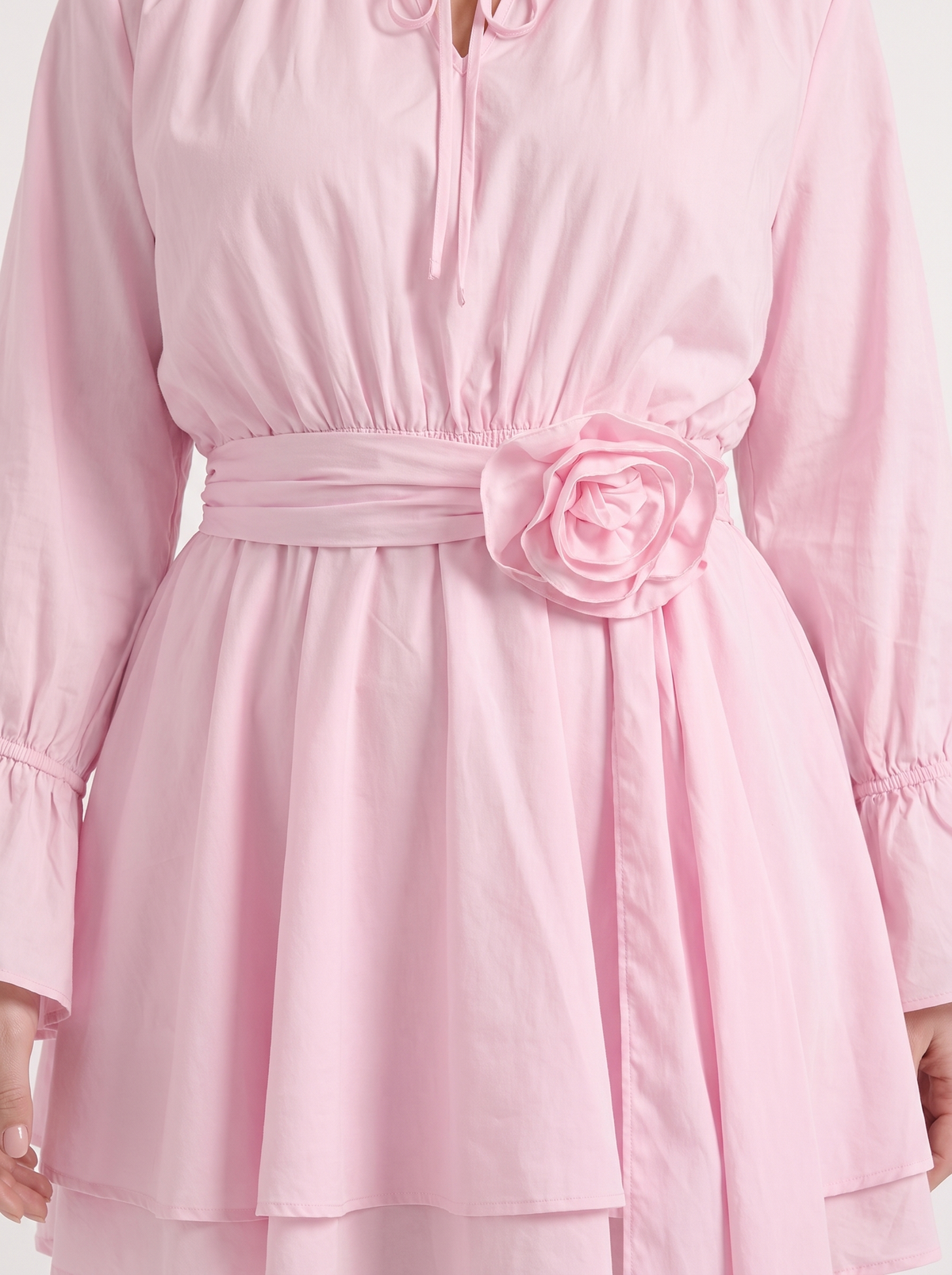 Candy 3D Flower Belted Long Sleeve Mini Dress