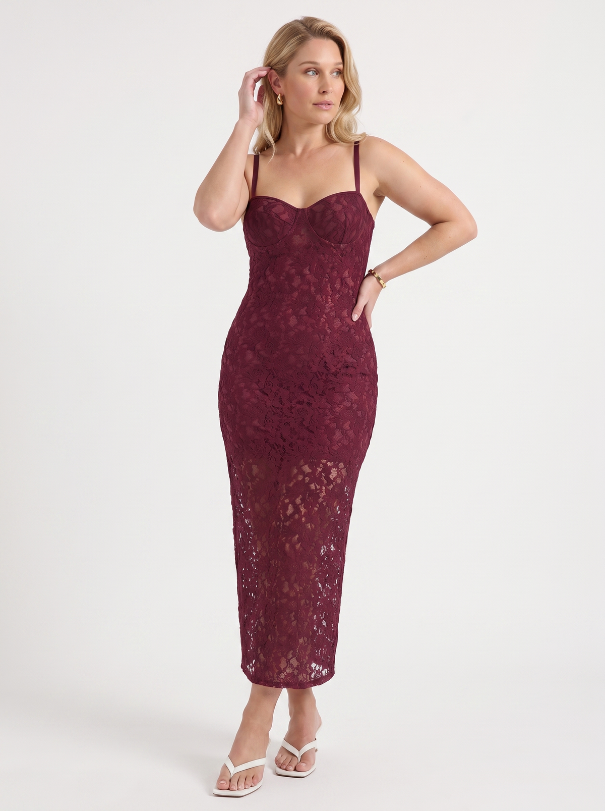 Fauna Corset Style Sheer Lace Hem Maxi Dress