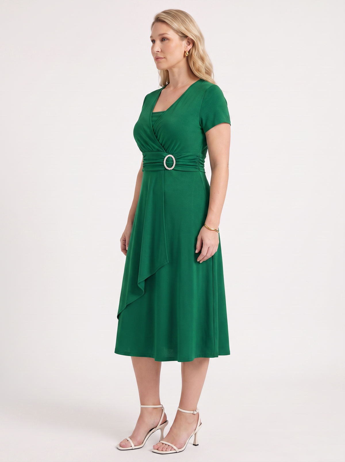 Arden Buckle Wrap Jersey Midi Dress