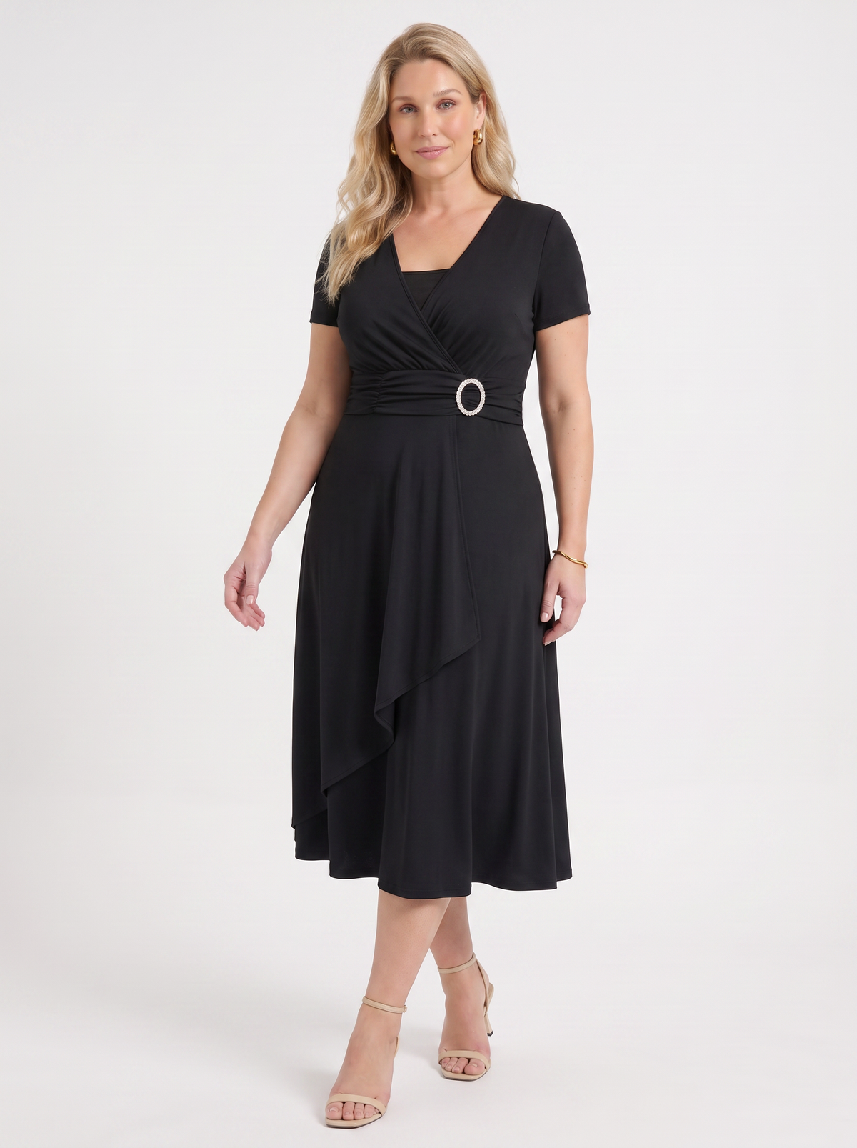 Arden Buckle Wrap Jersey Midi Dress