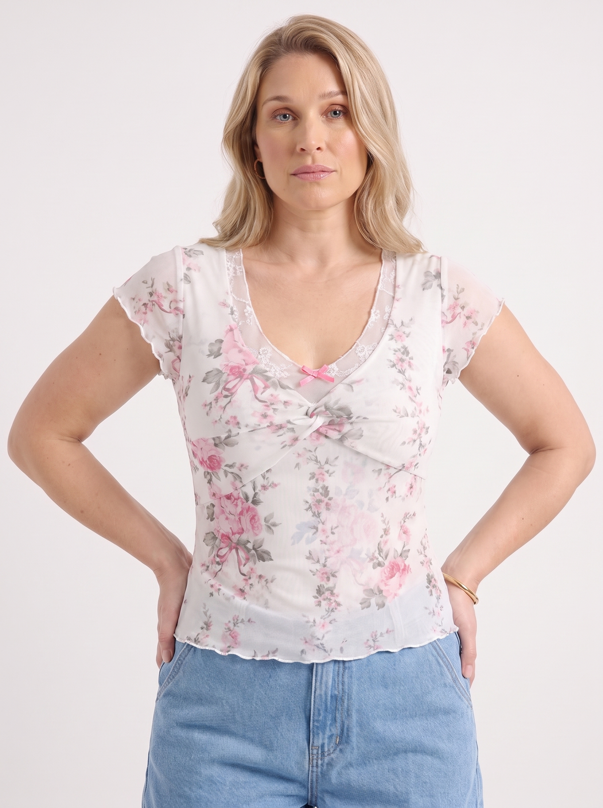 Flora Floral Corset Style Ruffle Hem Top