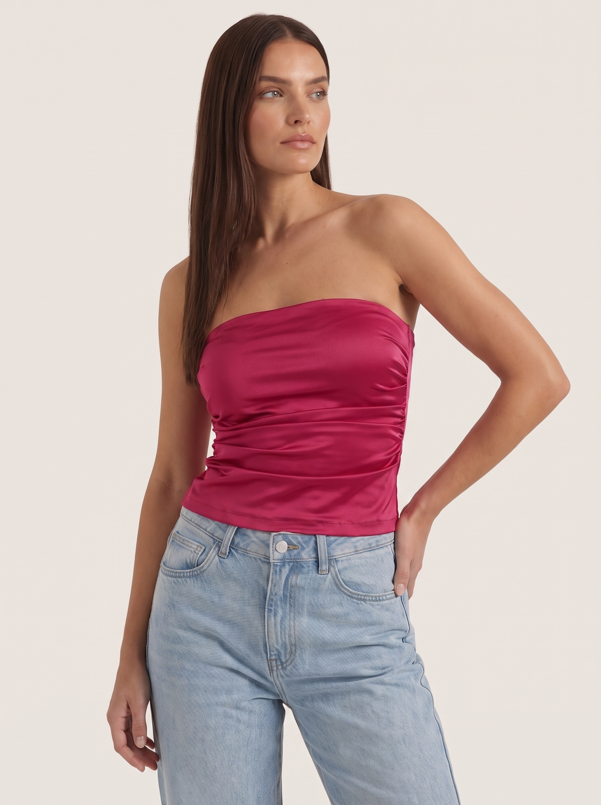 Guinevere Shimmer Ruched Bandeau Top