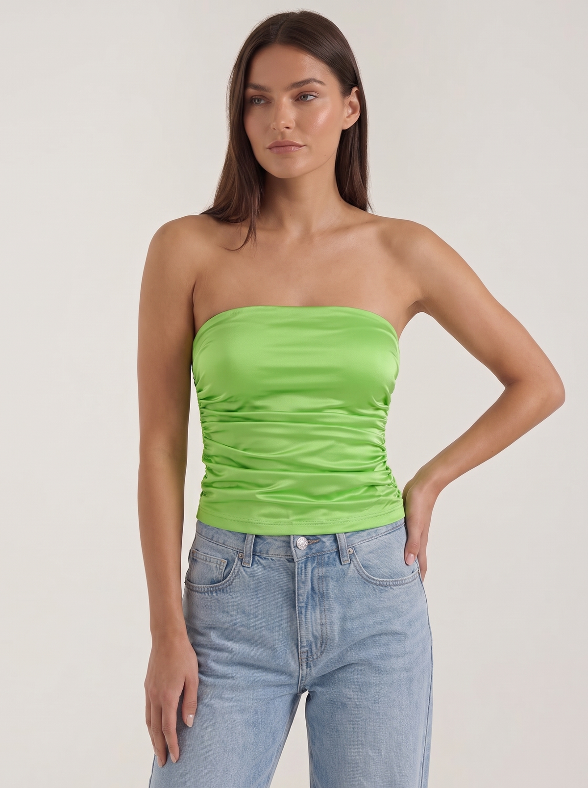 Guinevere Shimmer Ruched Bandeau Top