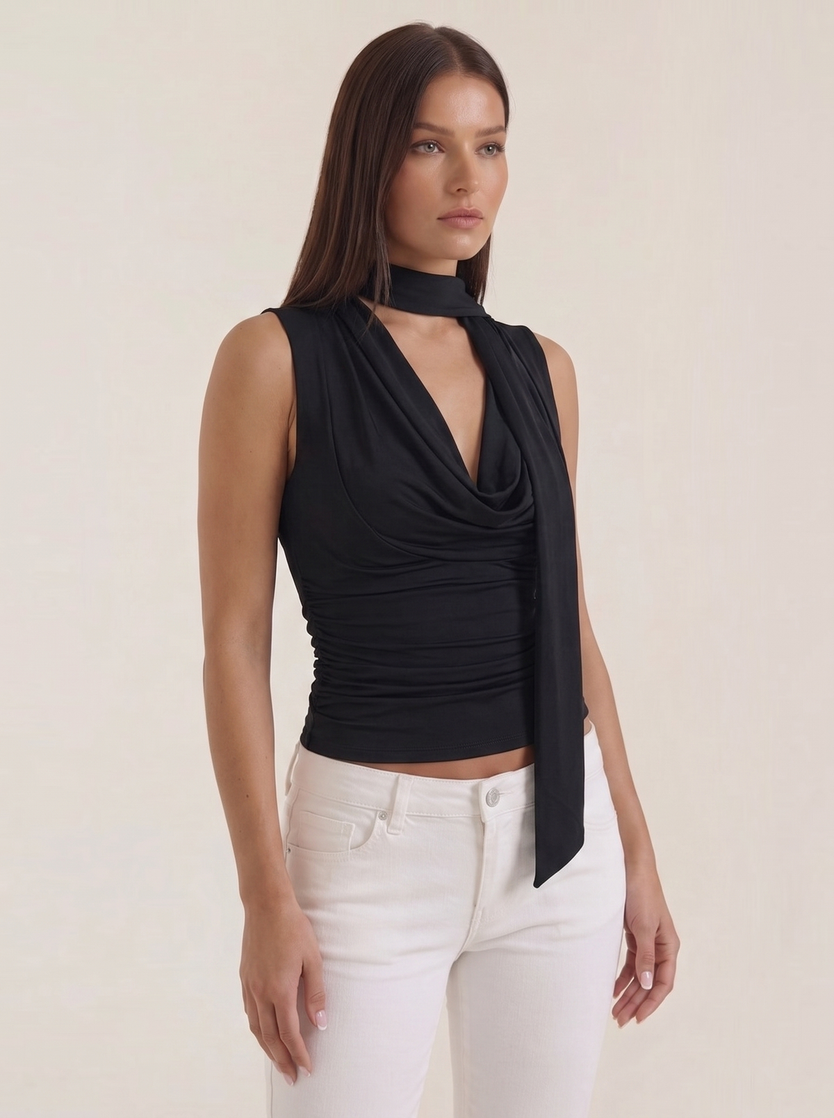 Jean Cowl Neck Halter Top