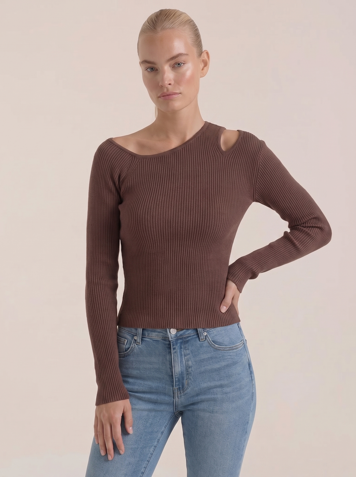Jessie Asymmetric Cut Out Ribbed Top