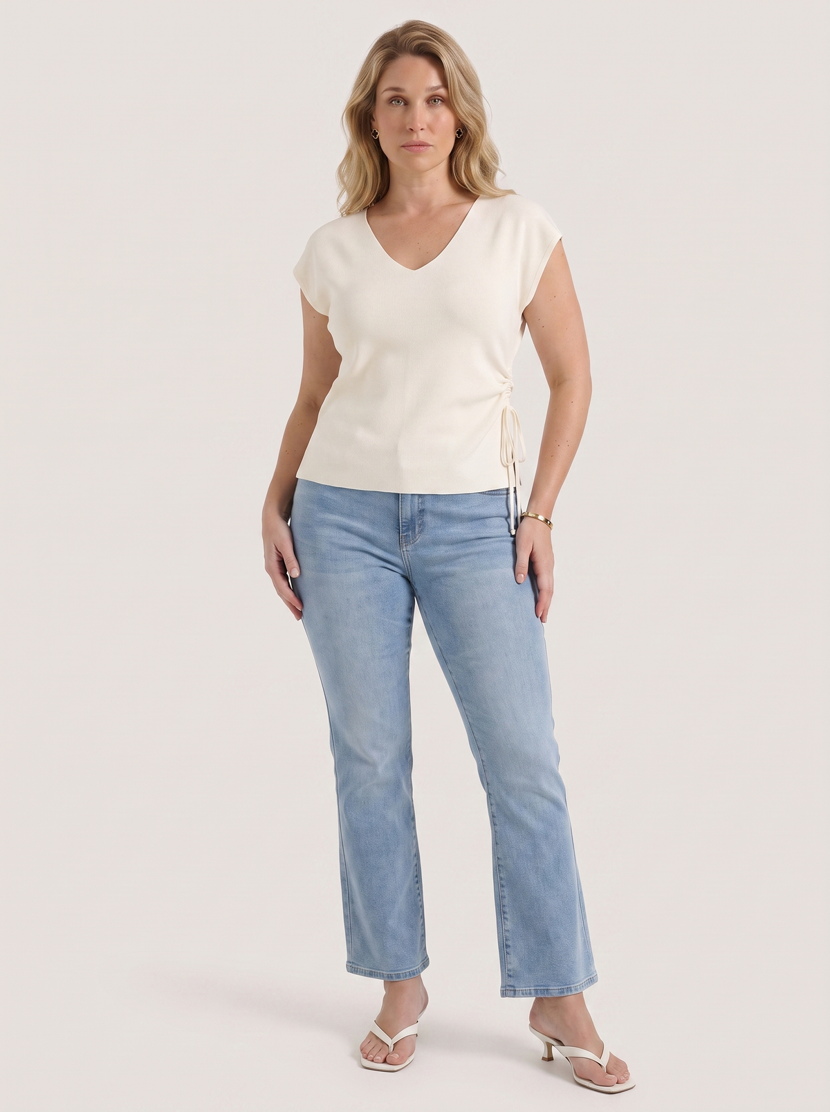 Kim Ribbed V Neck Cap Sleeve Top