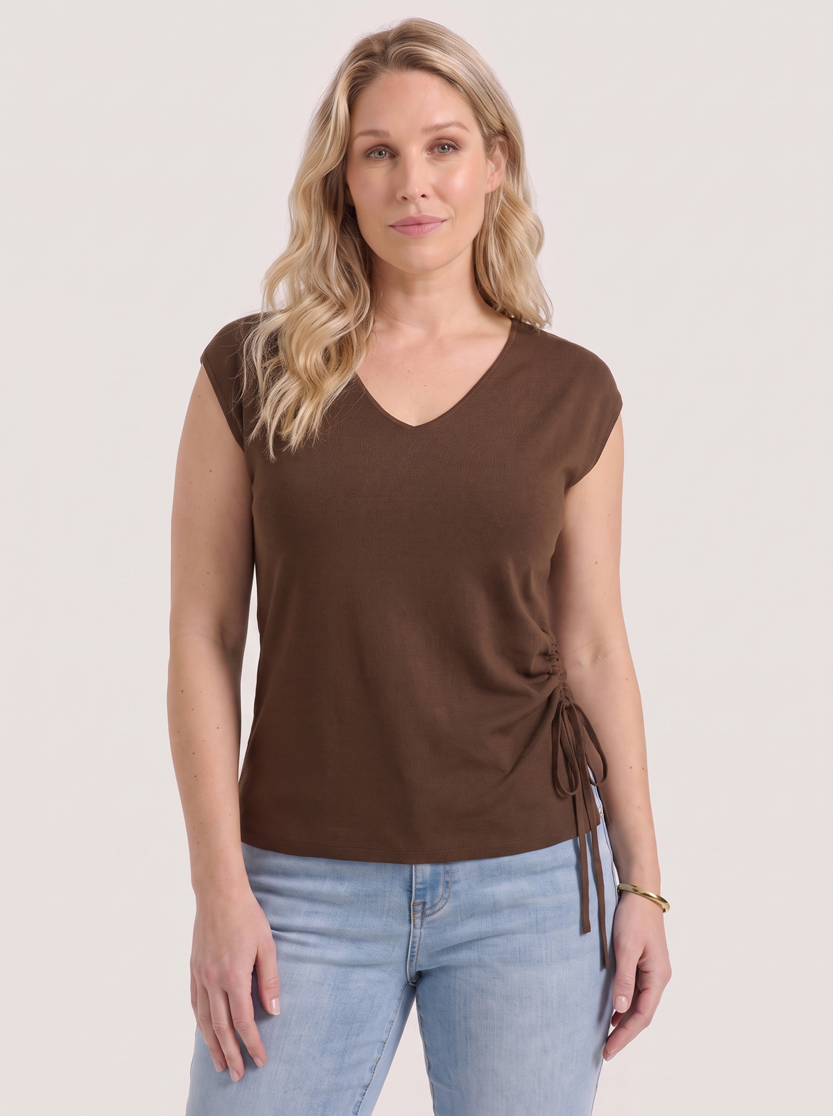 Kim Ribbed V Neck Cap Sleeve Top