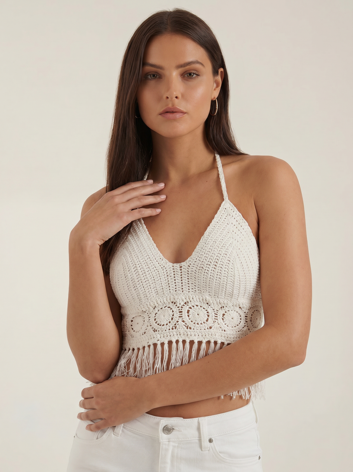 Harriet Crochet Fringe Halter Top