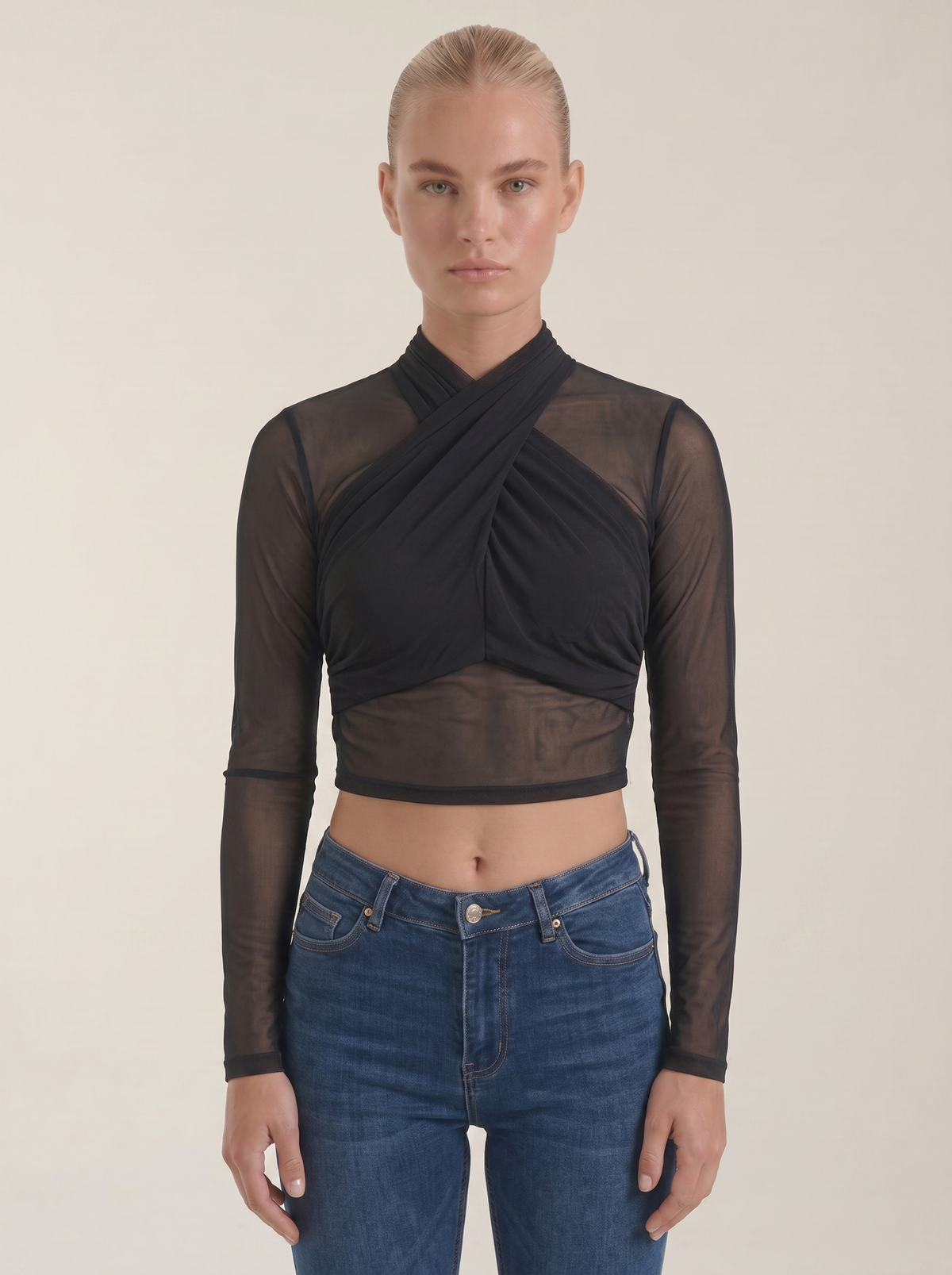 Georgia Sheer Mesh Wrap Front Top