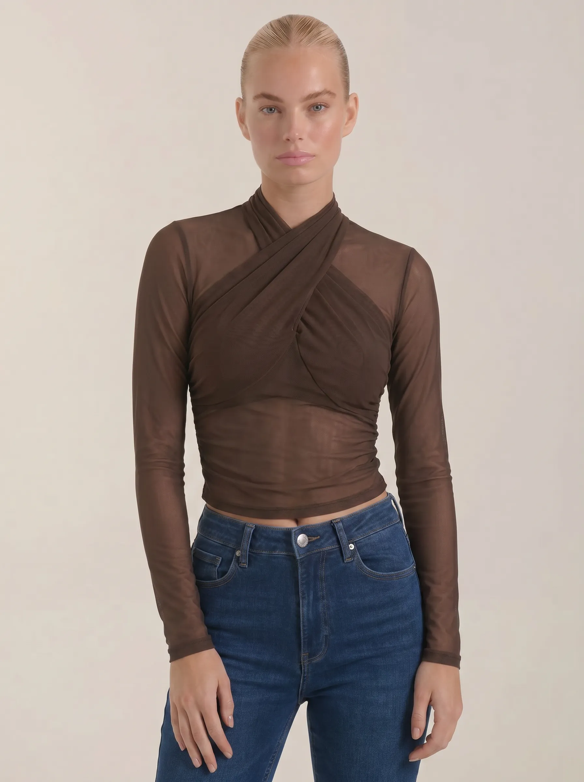 Georgia Sheer Mesh Wrap Front Top
