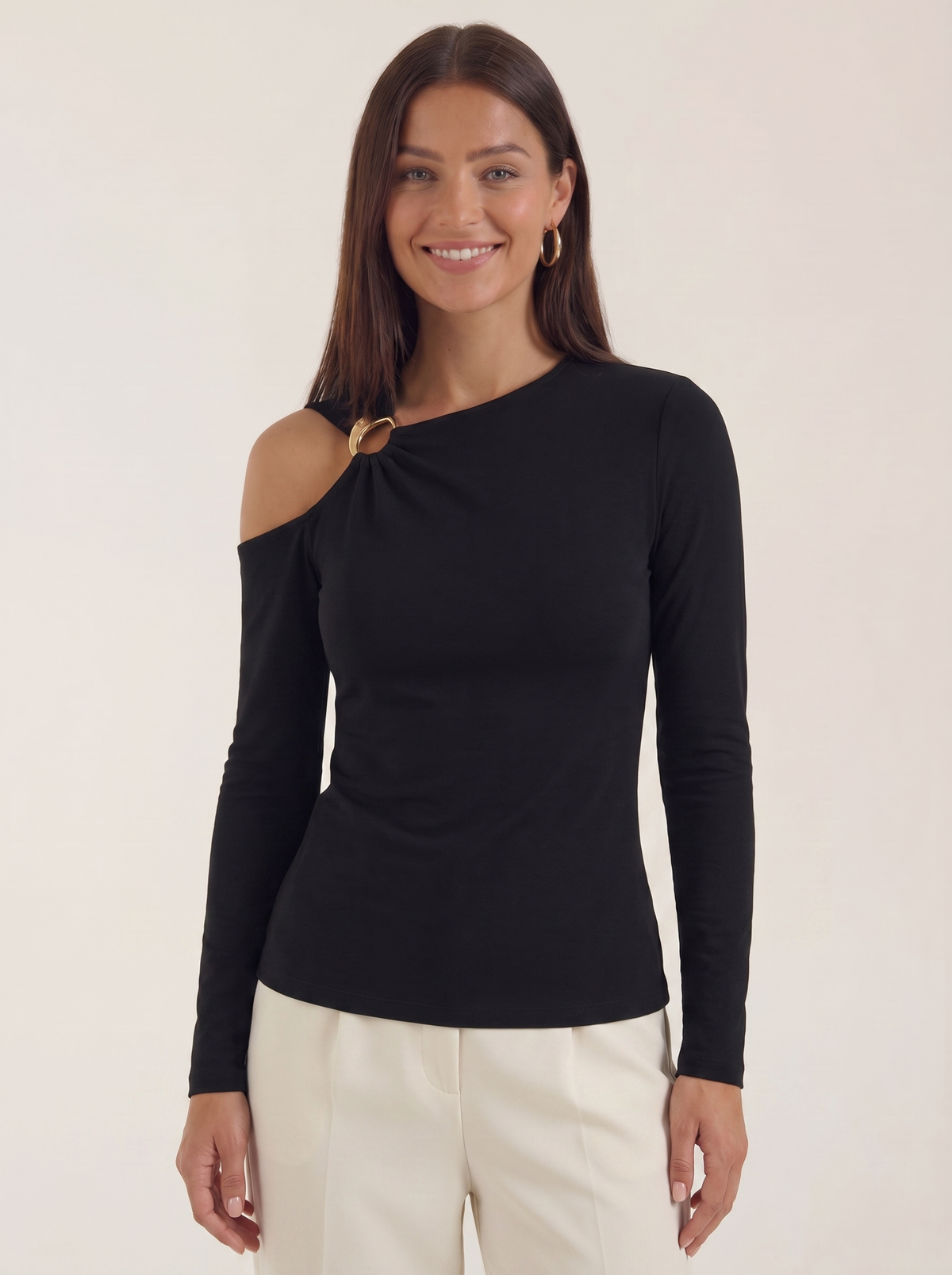 Joann Asymmetric Cut Out Long Sleeve Top