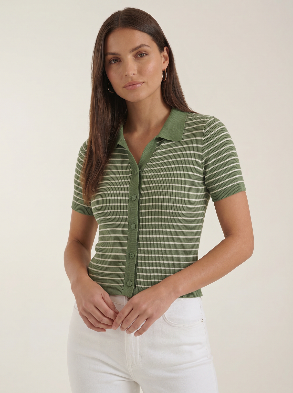 Edith Striped Knit Polo Top