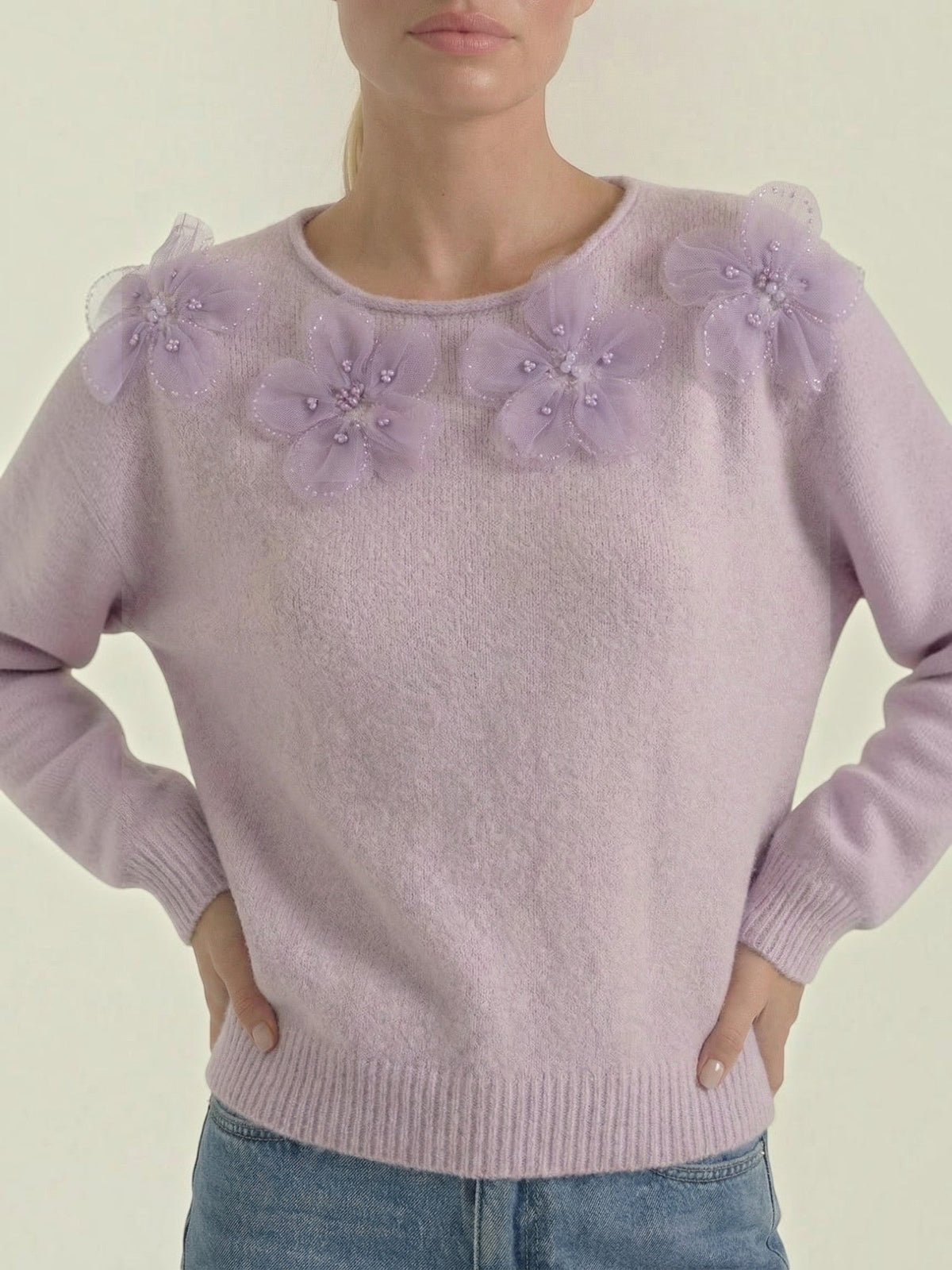 Alexandra Floral Applique Crew Neck Sweater