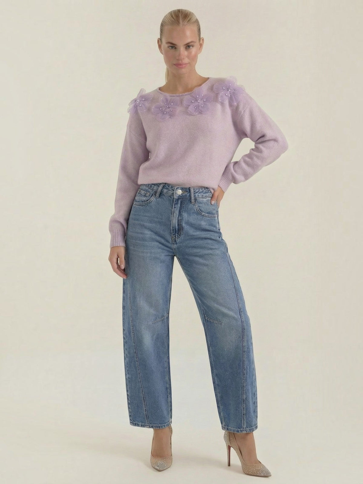 Alexandra Floral Applique Crew Neck Sweater