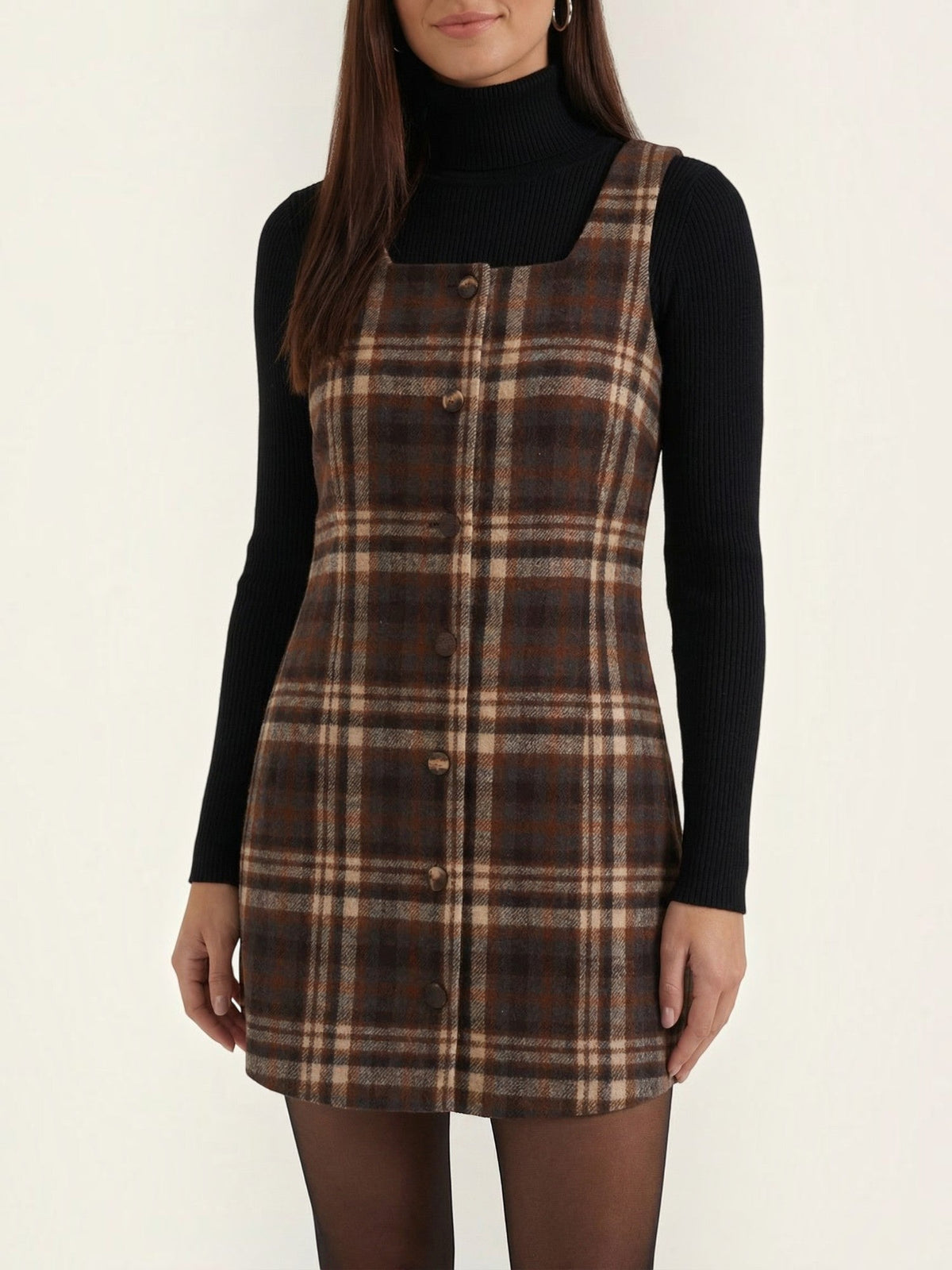 Annette Plaid Button Front Pinafore Mini Dress