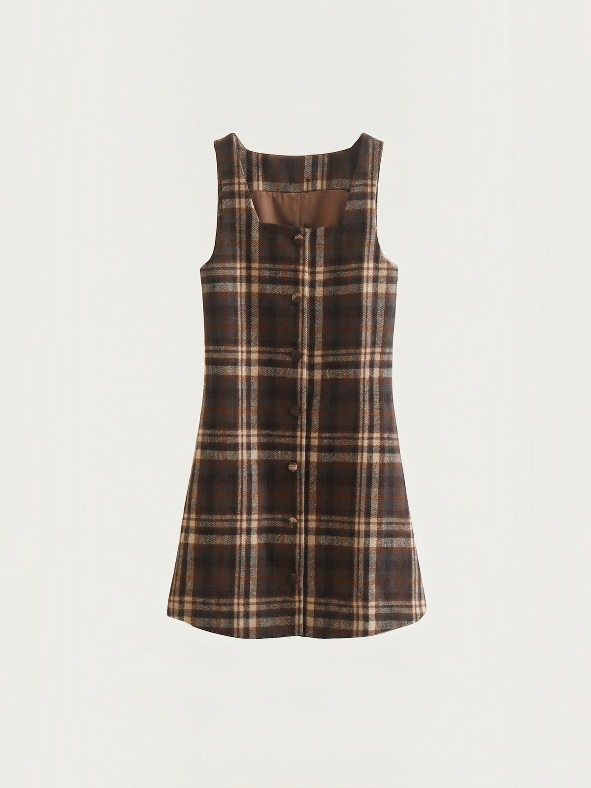 Annette Plaid Button Front Pinafore Mini Dress