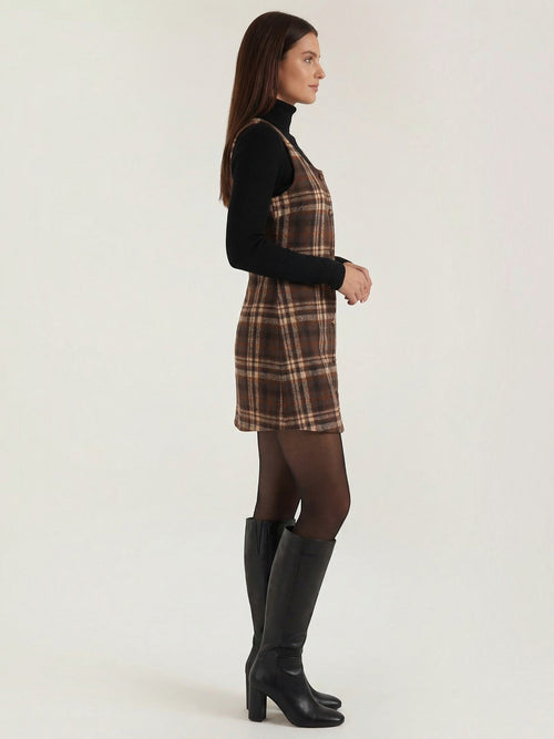 Annette Plaid Button Front Pinafore Mini Dress