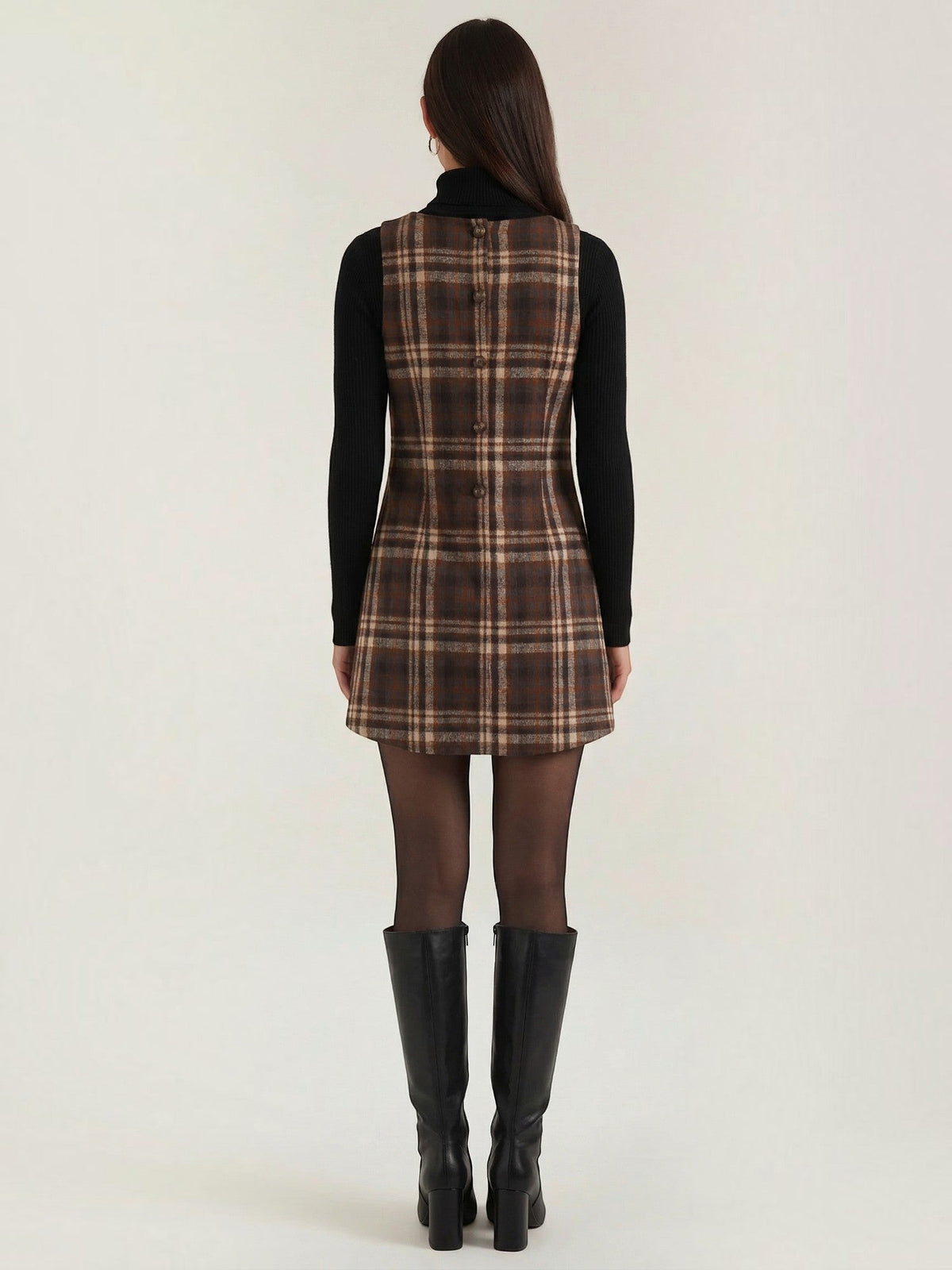 Annette Plaid Button Front Pinafore Mini Dress